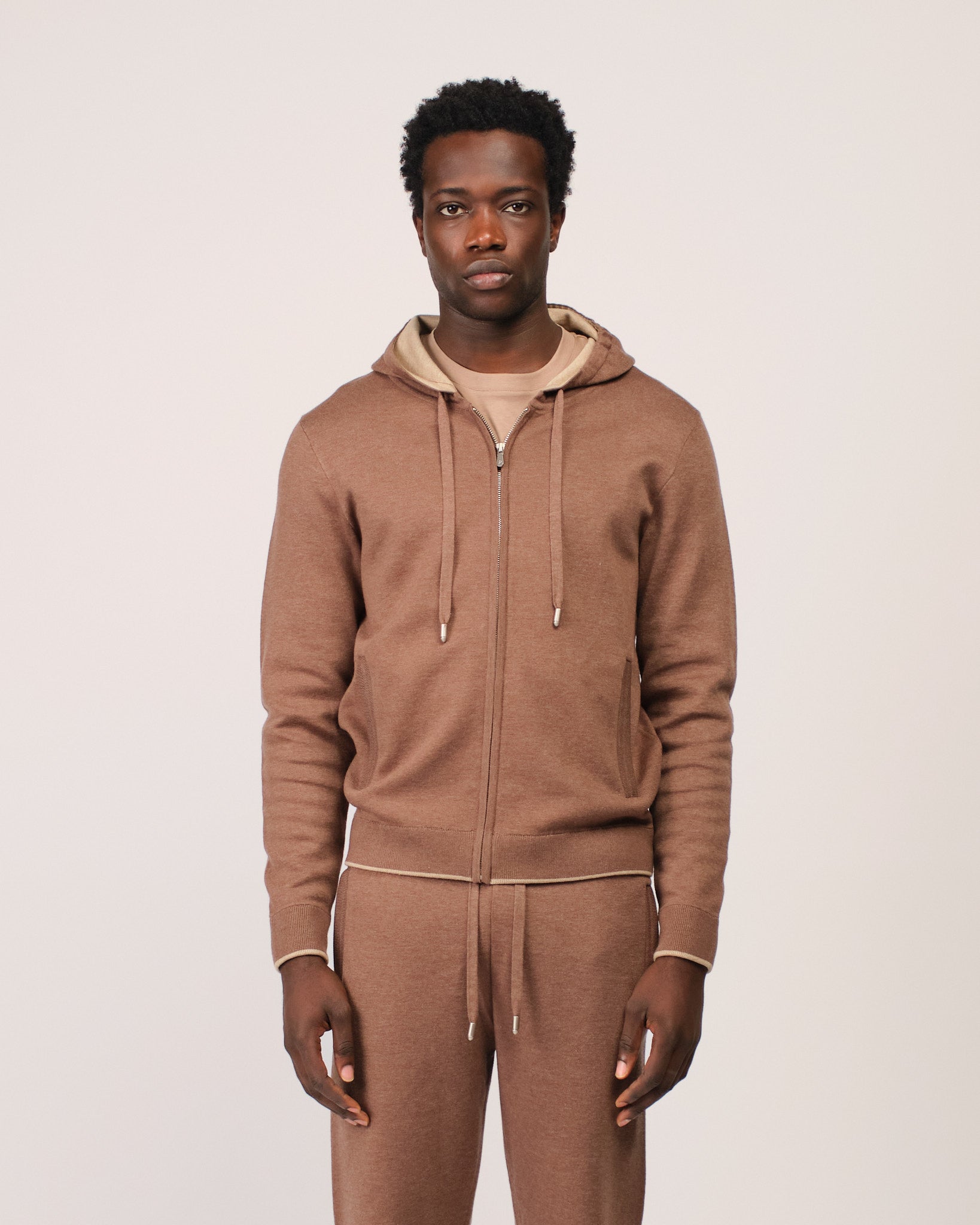 Two Tone Knitwear Tracksuit Brown Beige