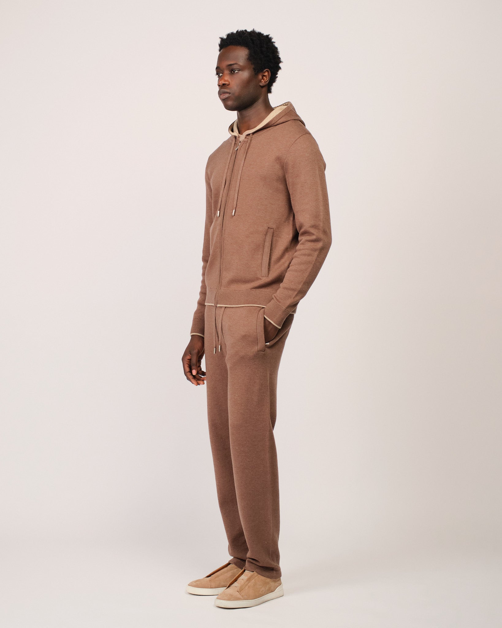 Two Tone Knitwear Tracksuit Brown Beige