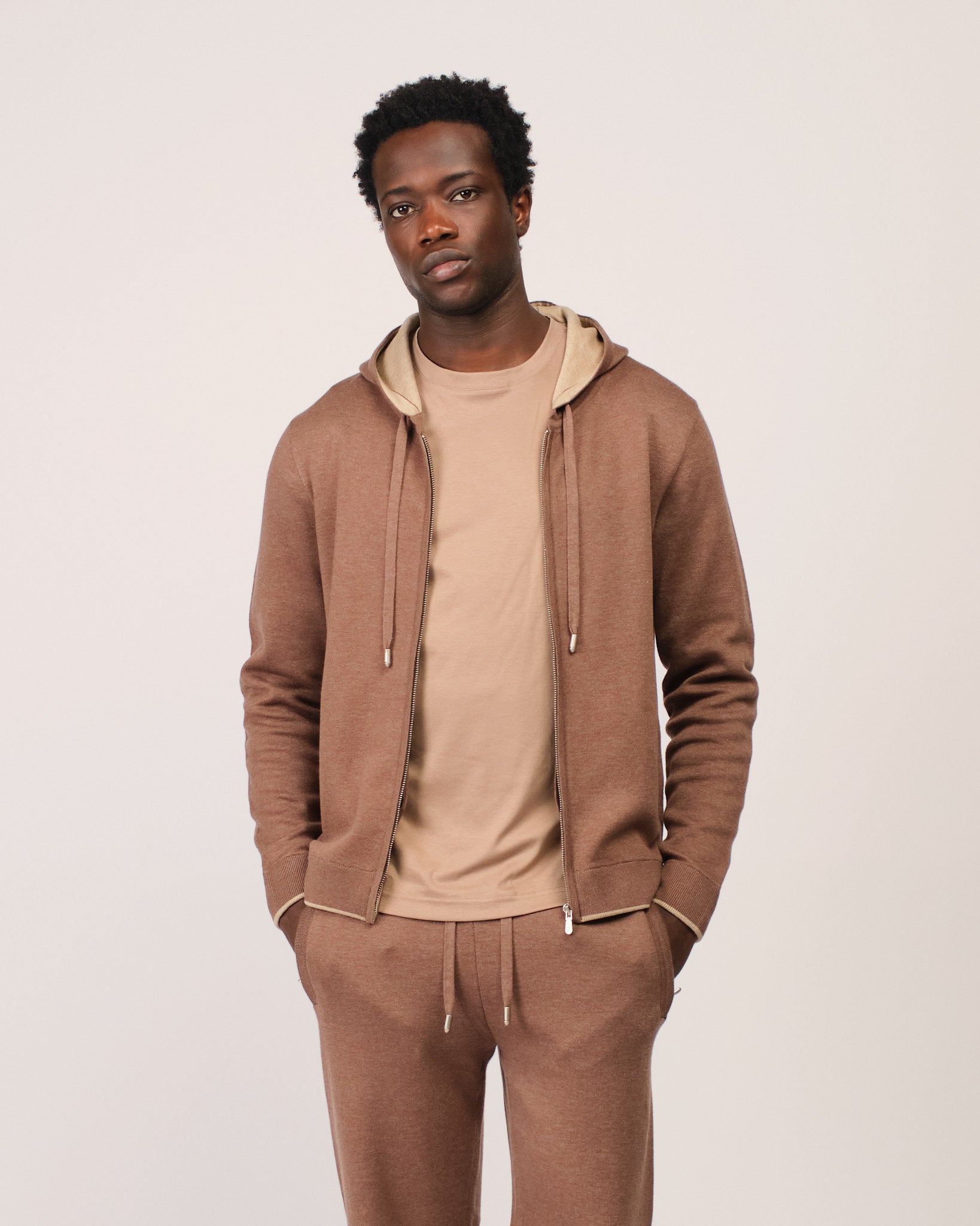 Two Tone Knitwear Tracksuit Brown Beige