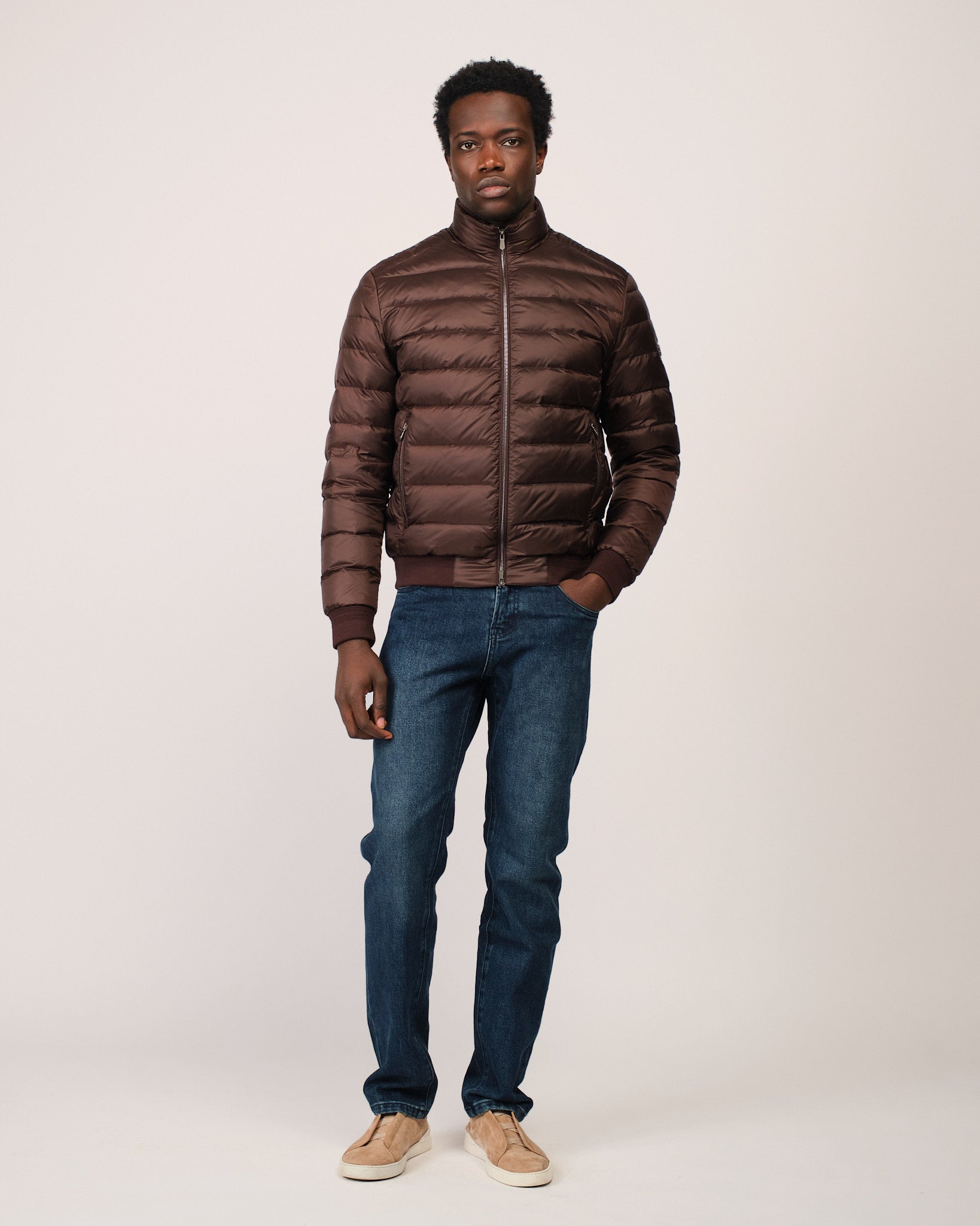 Two Tone Down Jacket Double Brown