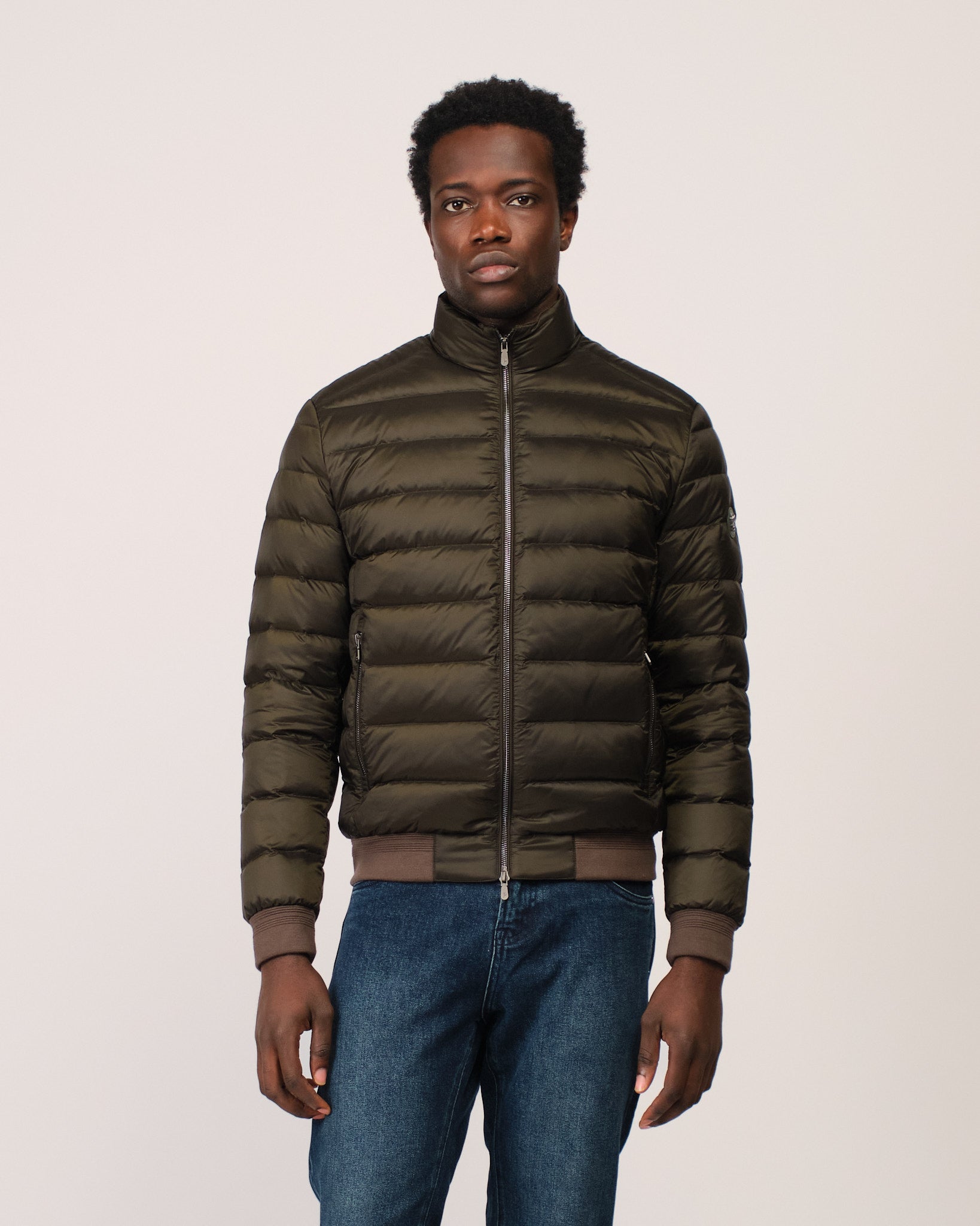Two Tone Down Jacket Green Brown