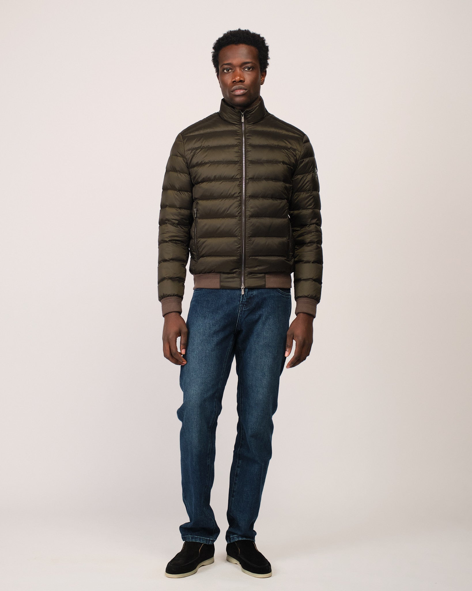 Two Tone Down Jacket Green Brown