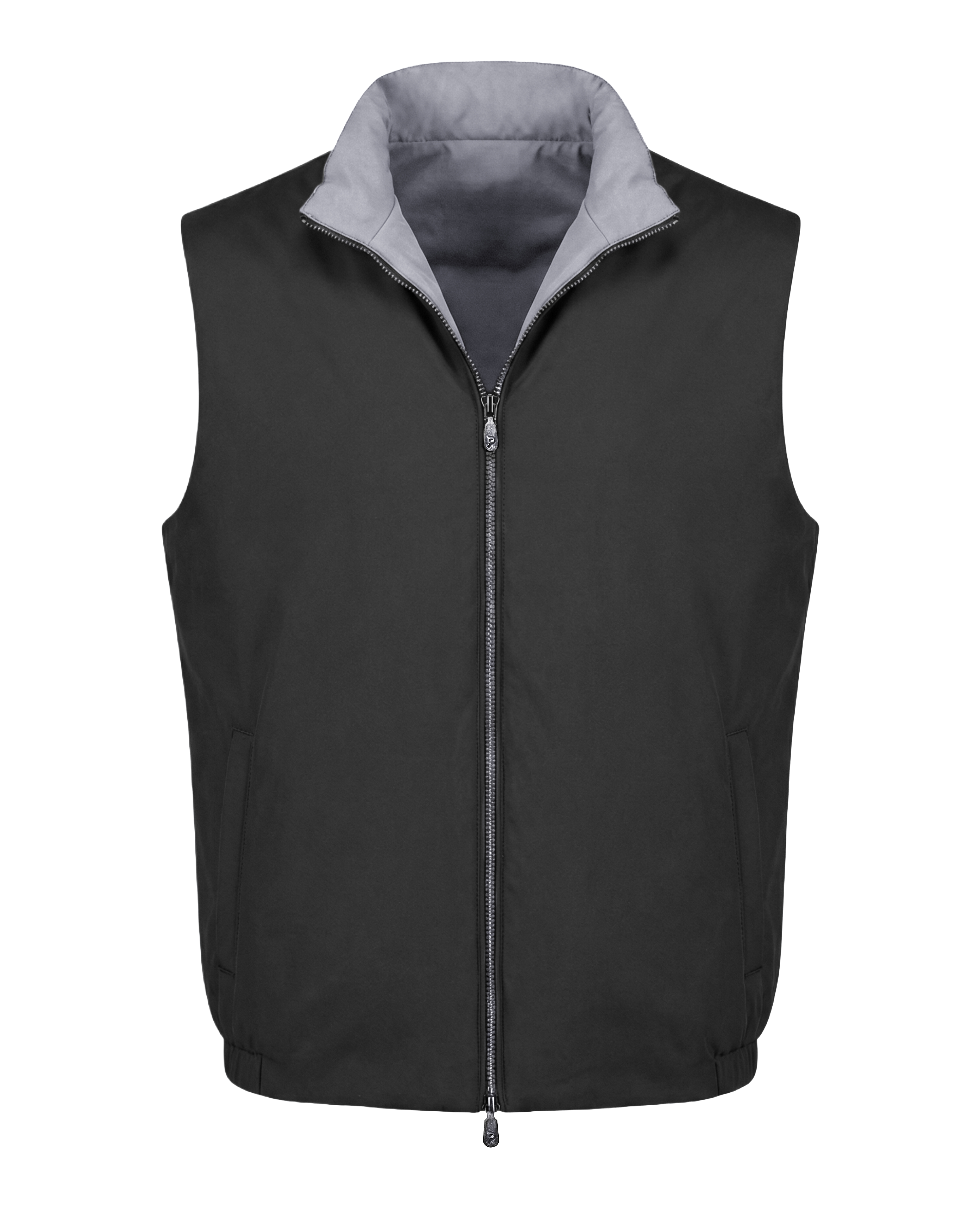 Black vest with gray interior on a white background