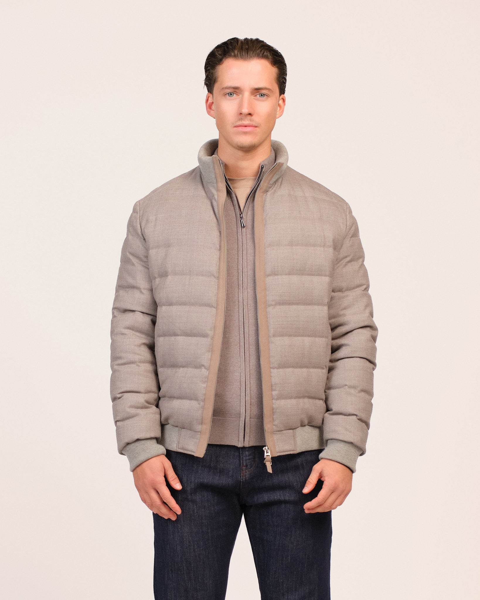 The Wool Textured Down Jacket Earth Beige