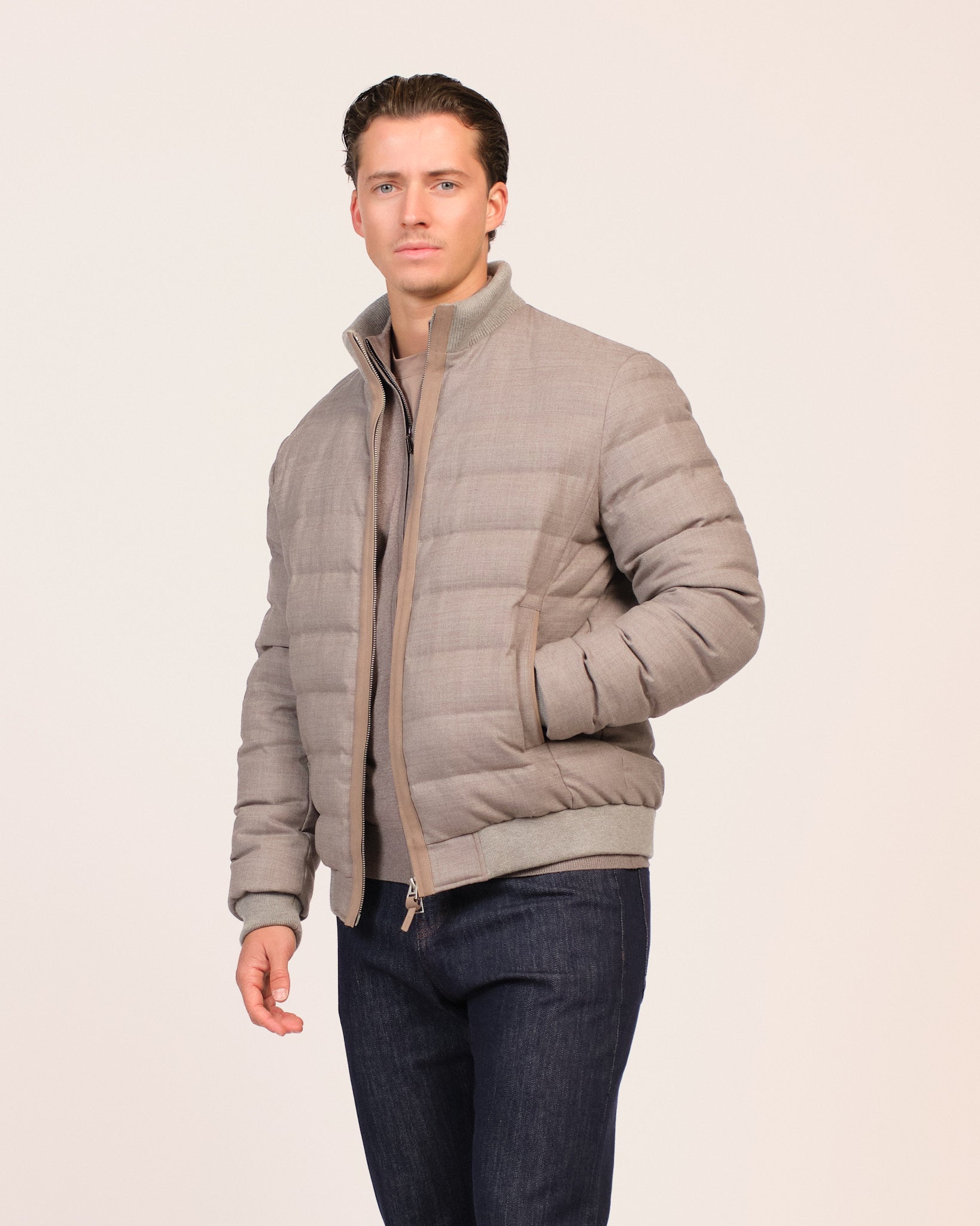The Wool Textured Down Jacket Earth Beige