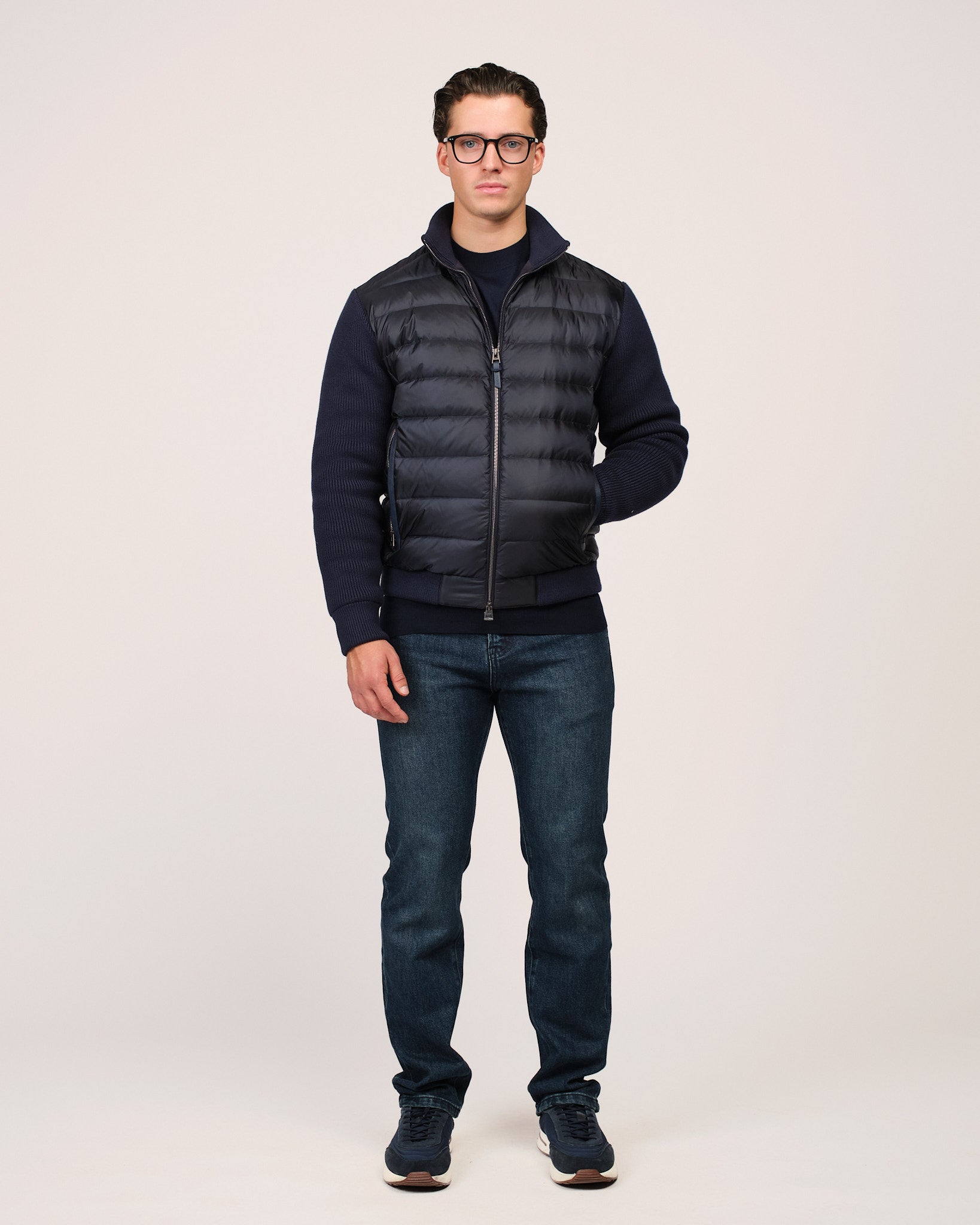 The Knit Sleeve Down Jacket Navy Blue