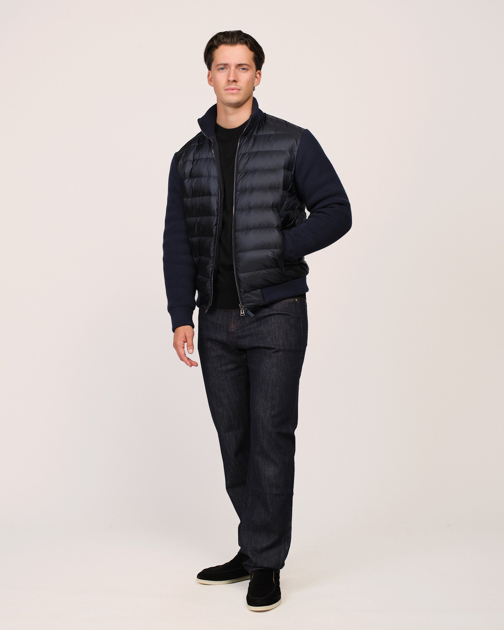 The Knit Sleeve Down Jacket Navy Blue