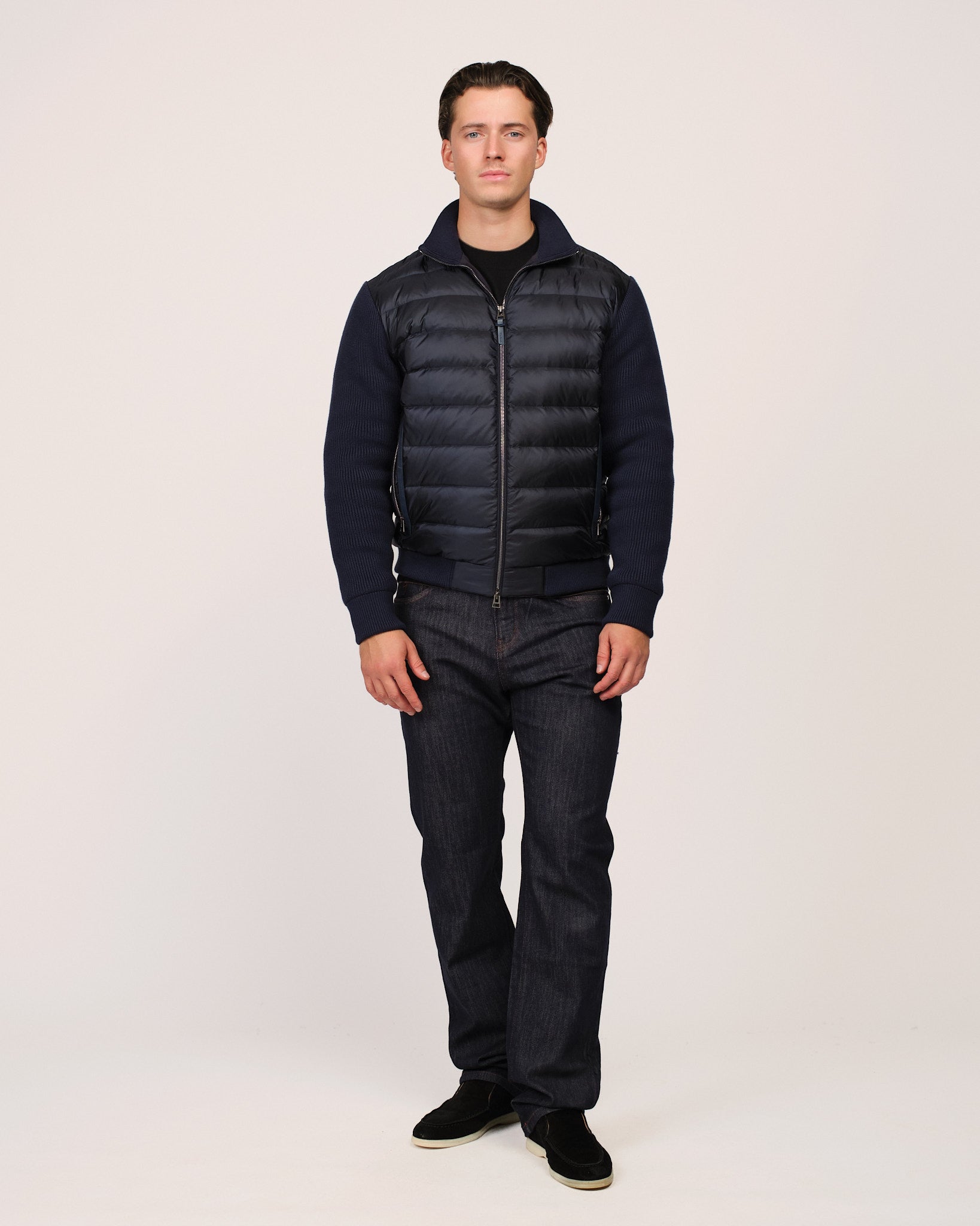 The Knit Sleeve Down Jacket Navy Blue