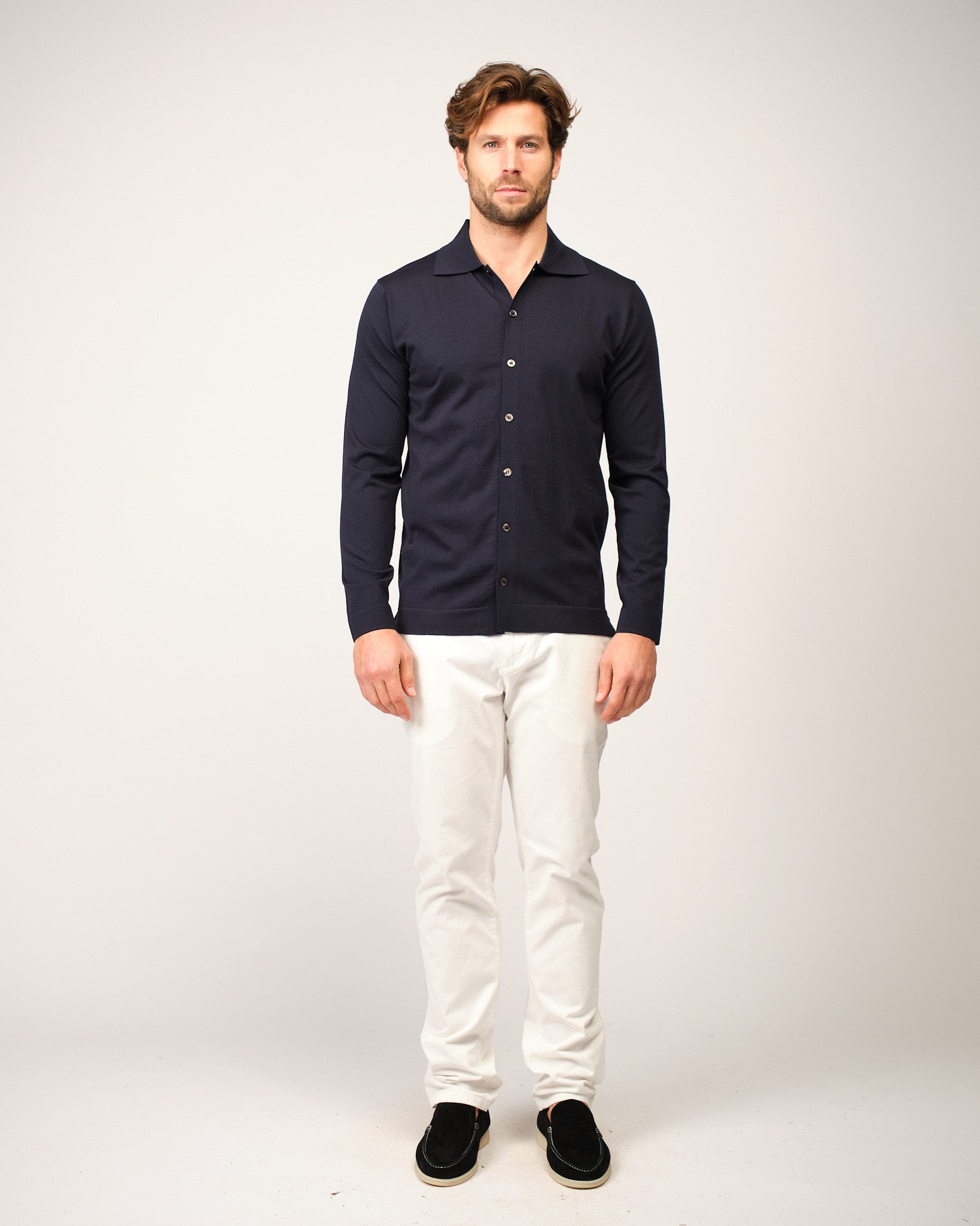 The Knitted Button Shirt Navy
