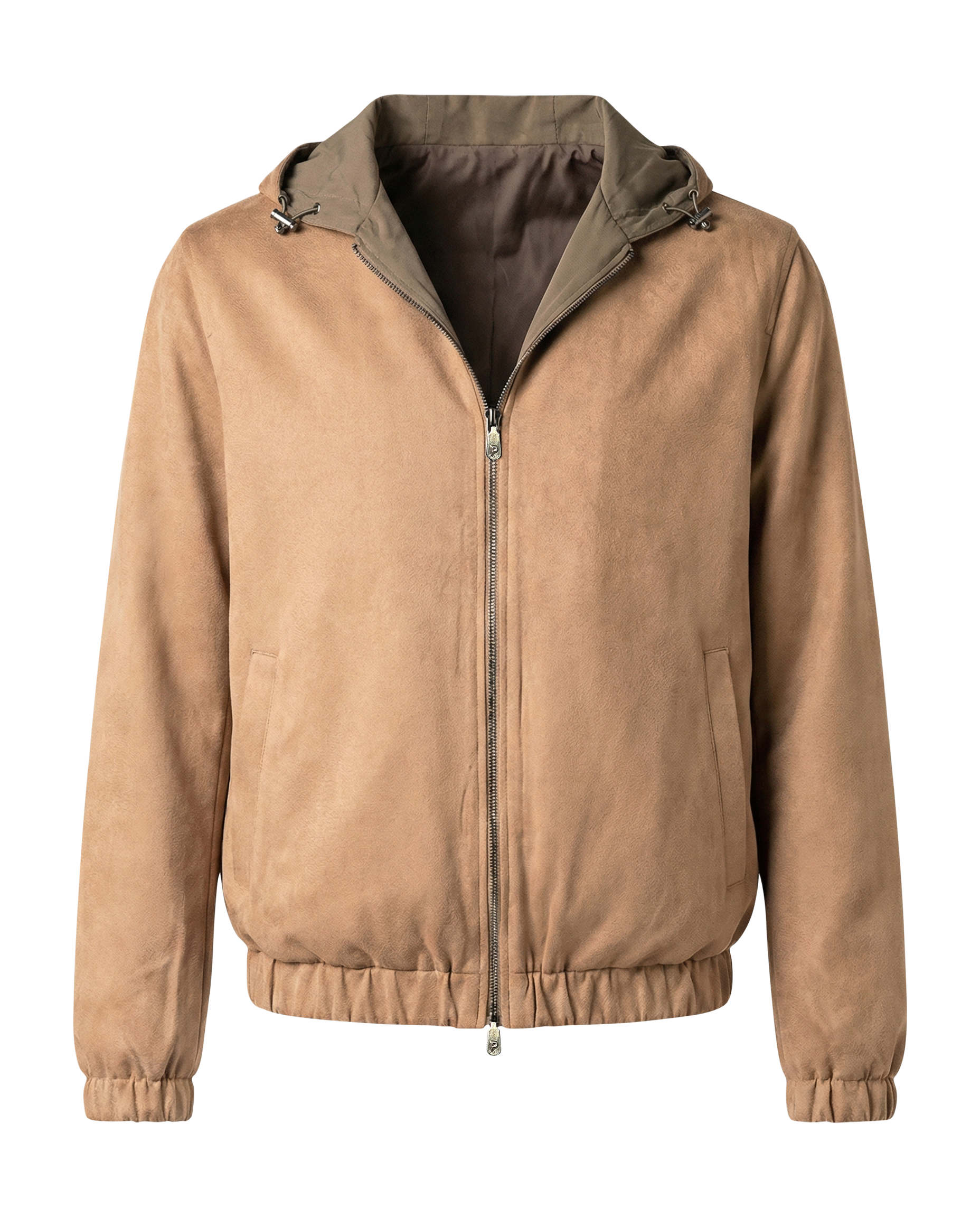 Brown jacket with a hood on a white background
