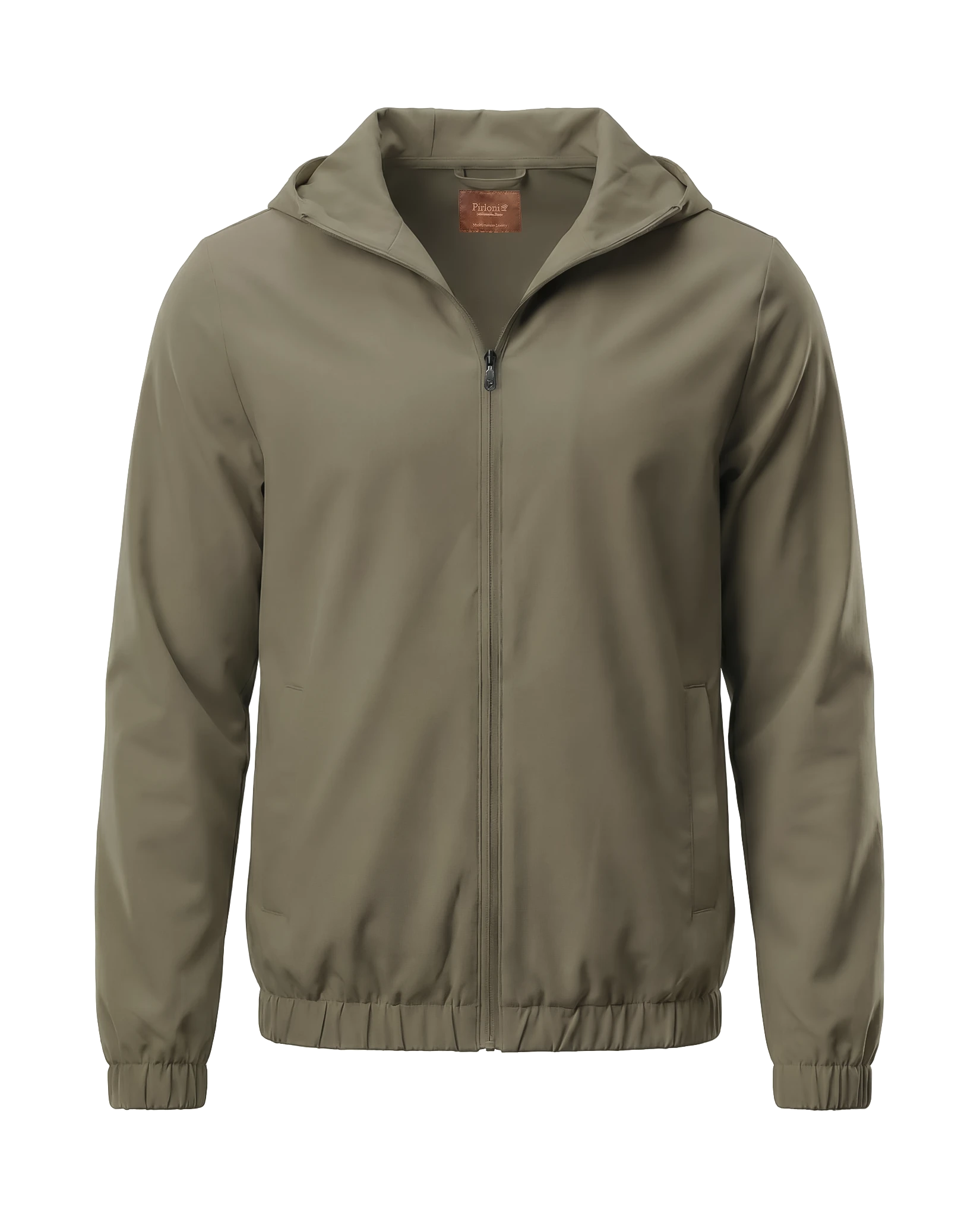 Green jacket with a hood on a white background