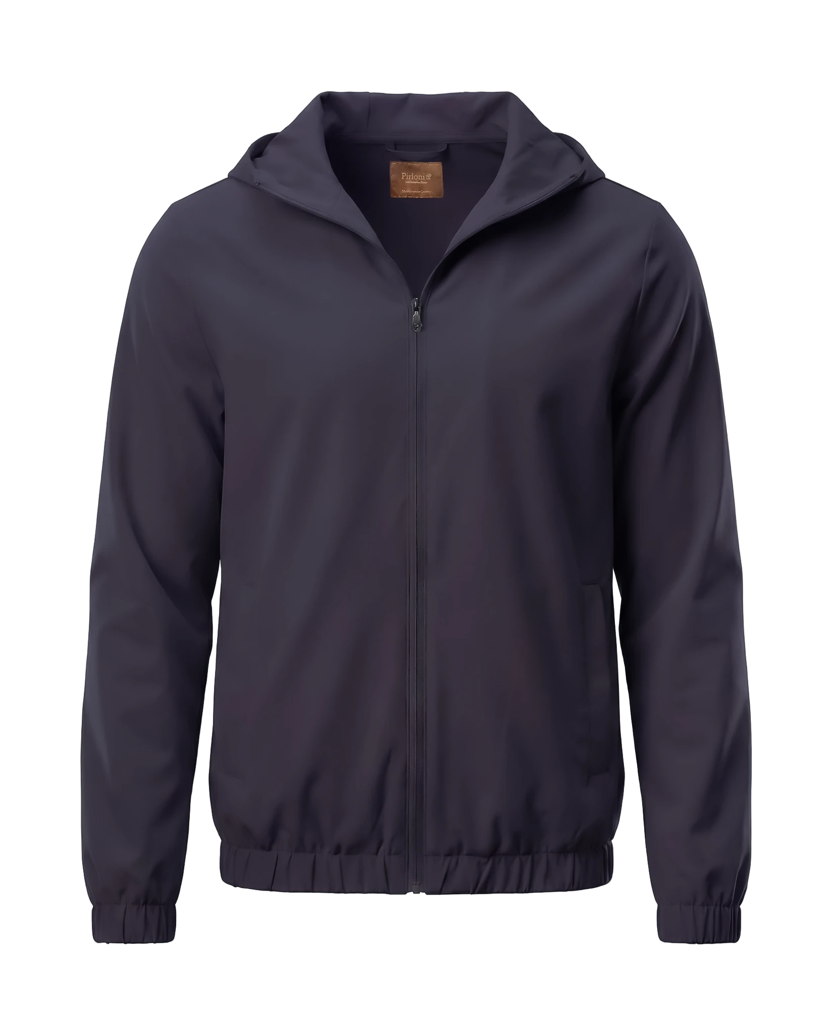 Navy blue jacket with a brand logo on a white background