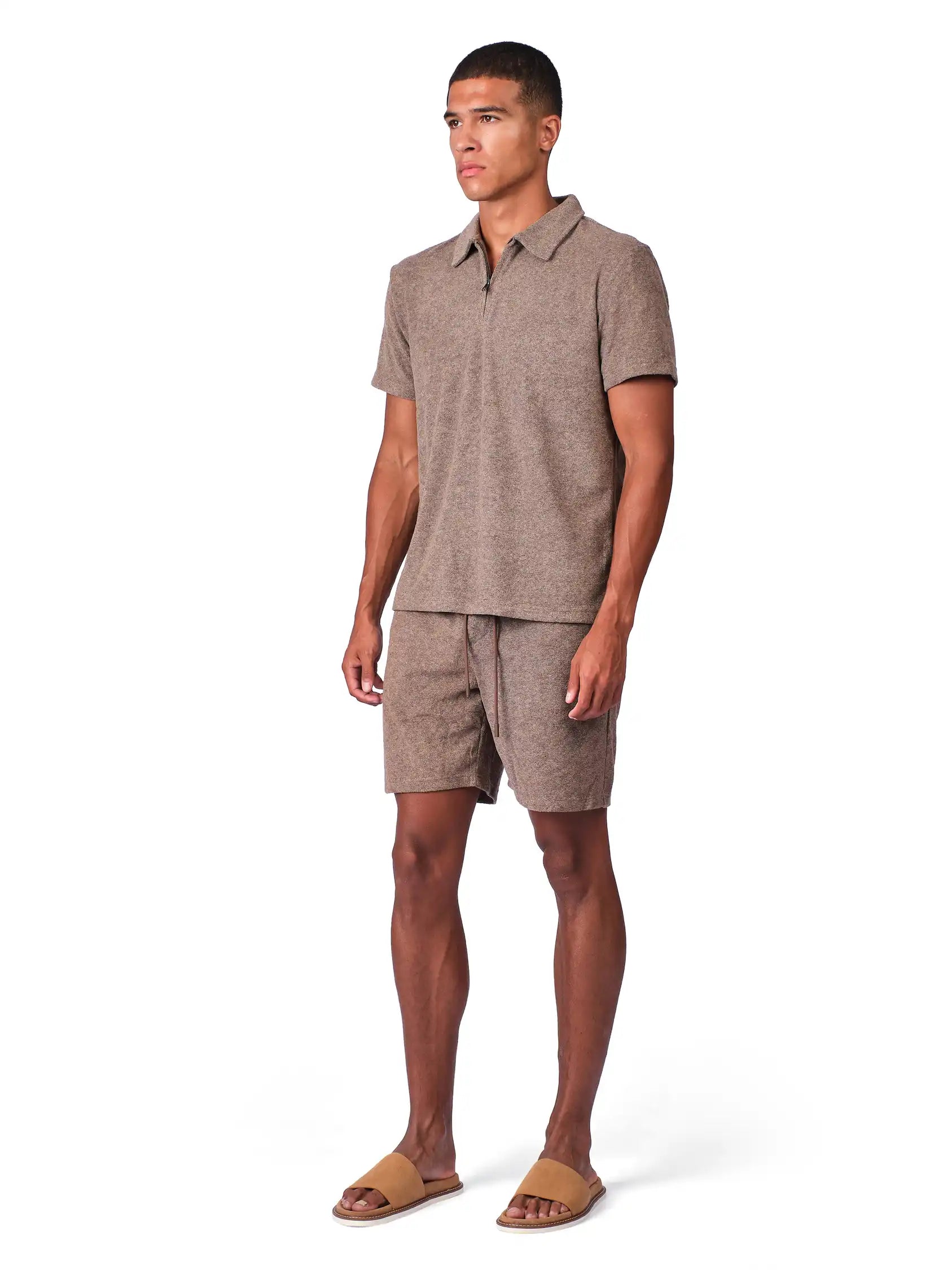 Brown Terry Resort Shorts for men with casual fit and resort summer wear style
