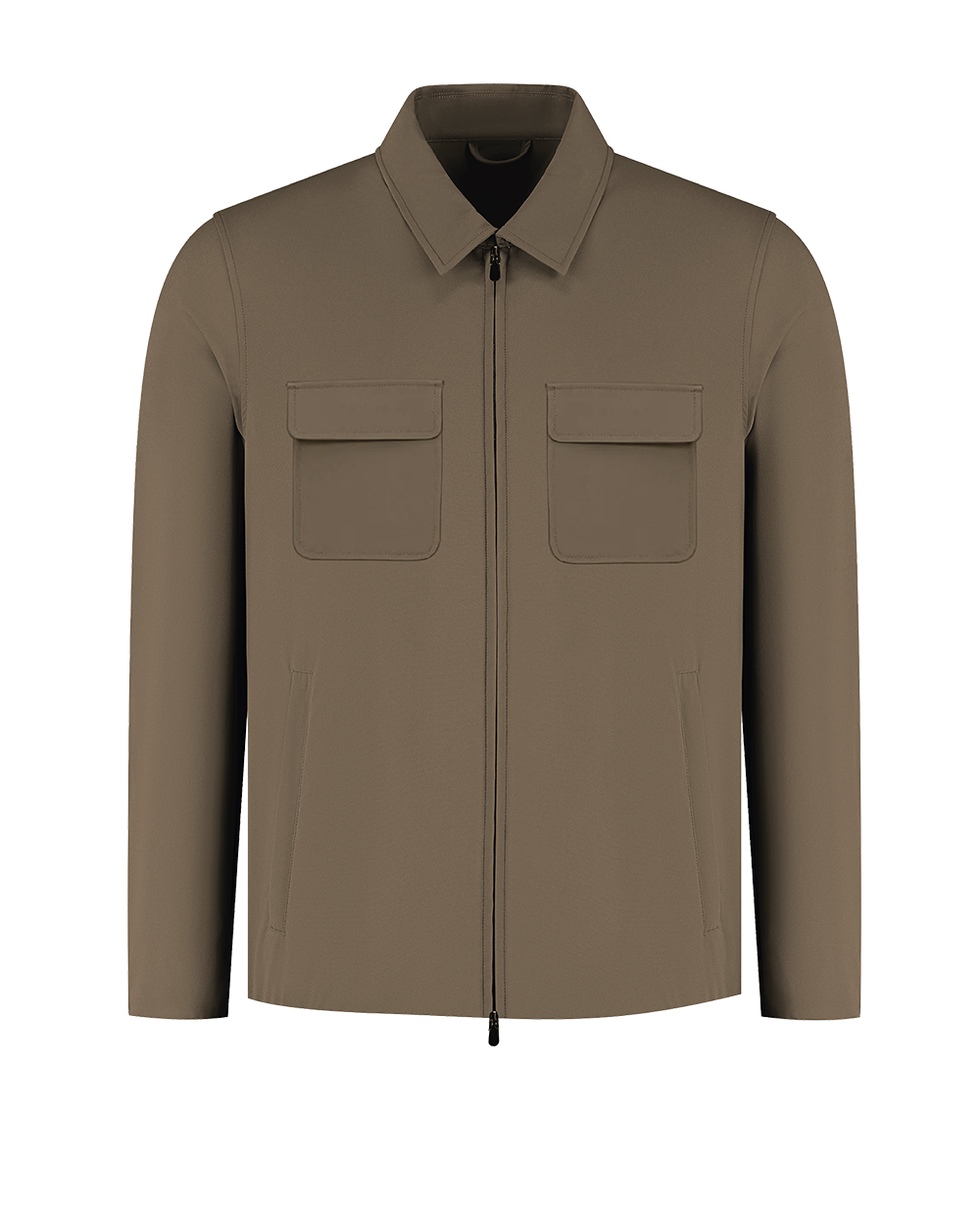 Brown jacket with two front pockets on a white background