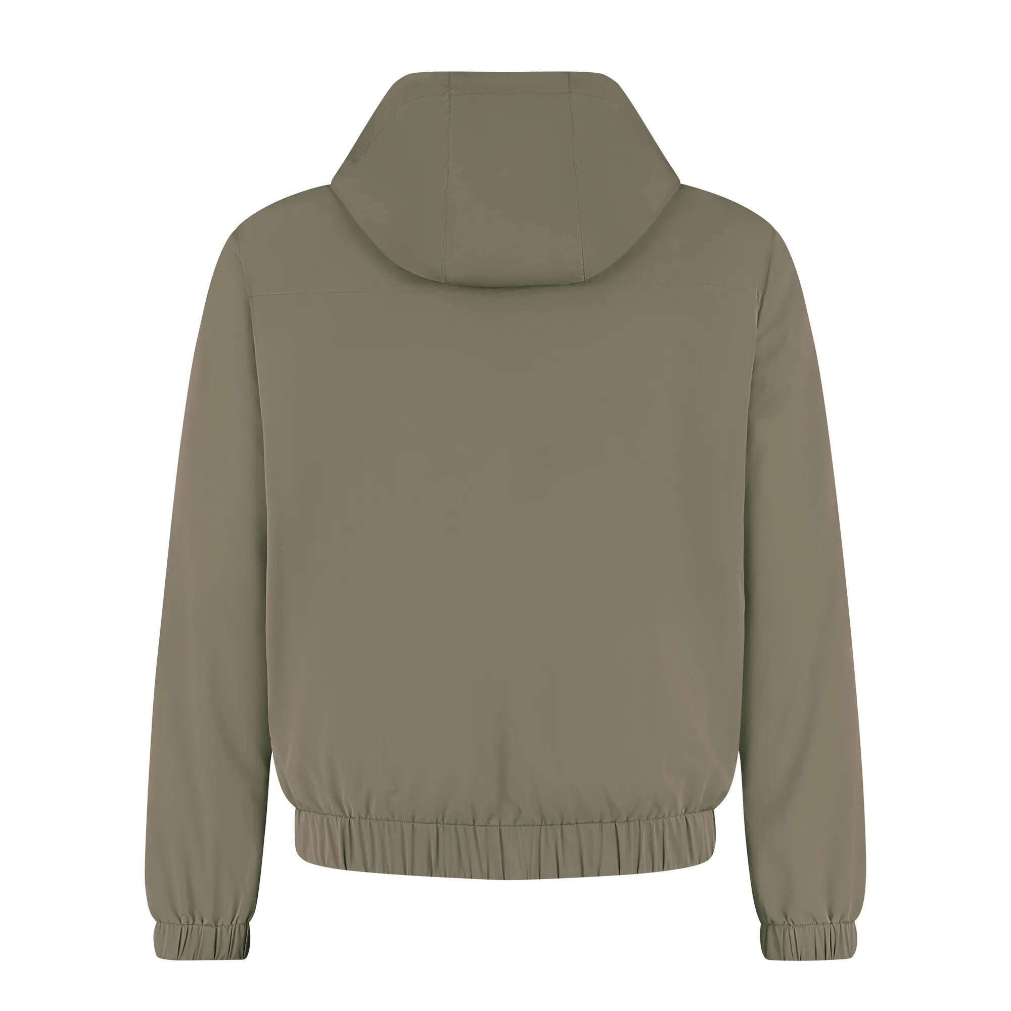 Back view of a beige hoodie on a white background