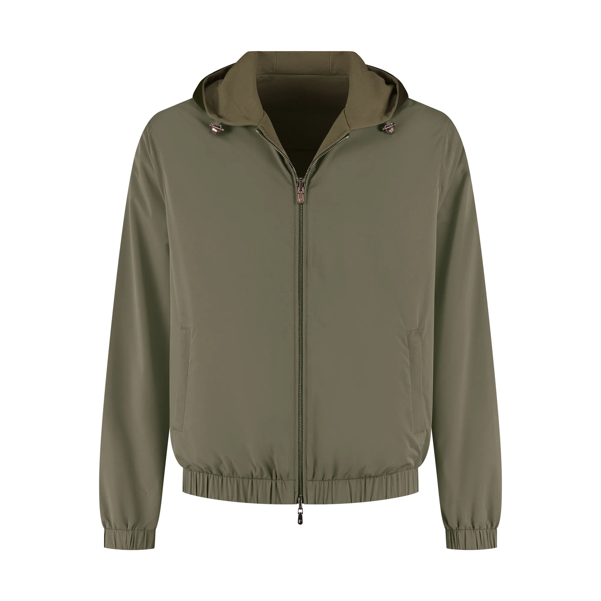 Green jacket with a hood on a white background