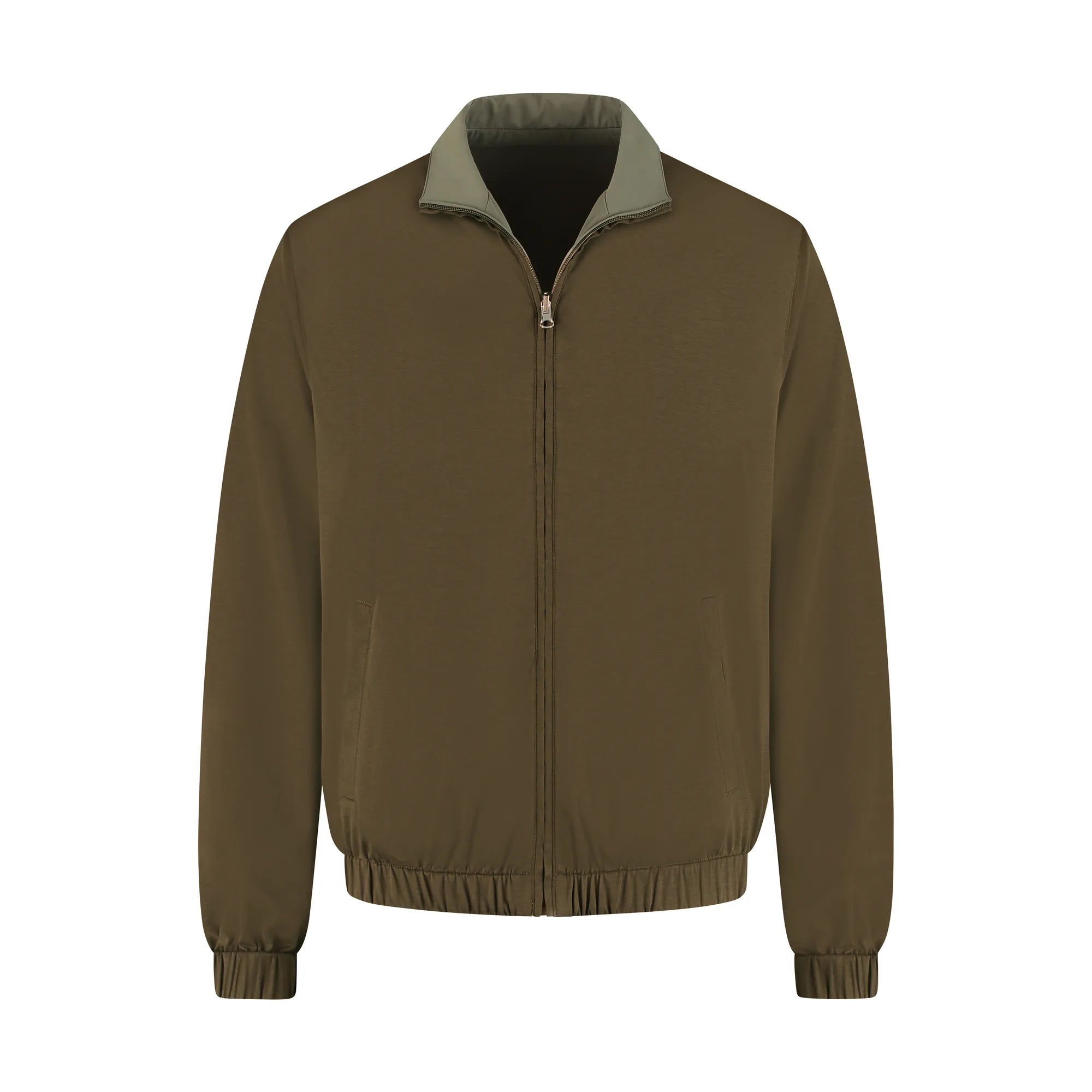 Brown jacket with a gray collar on a white background