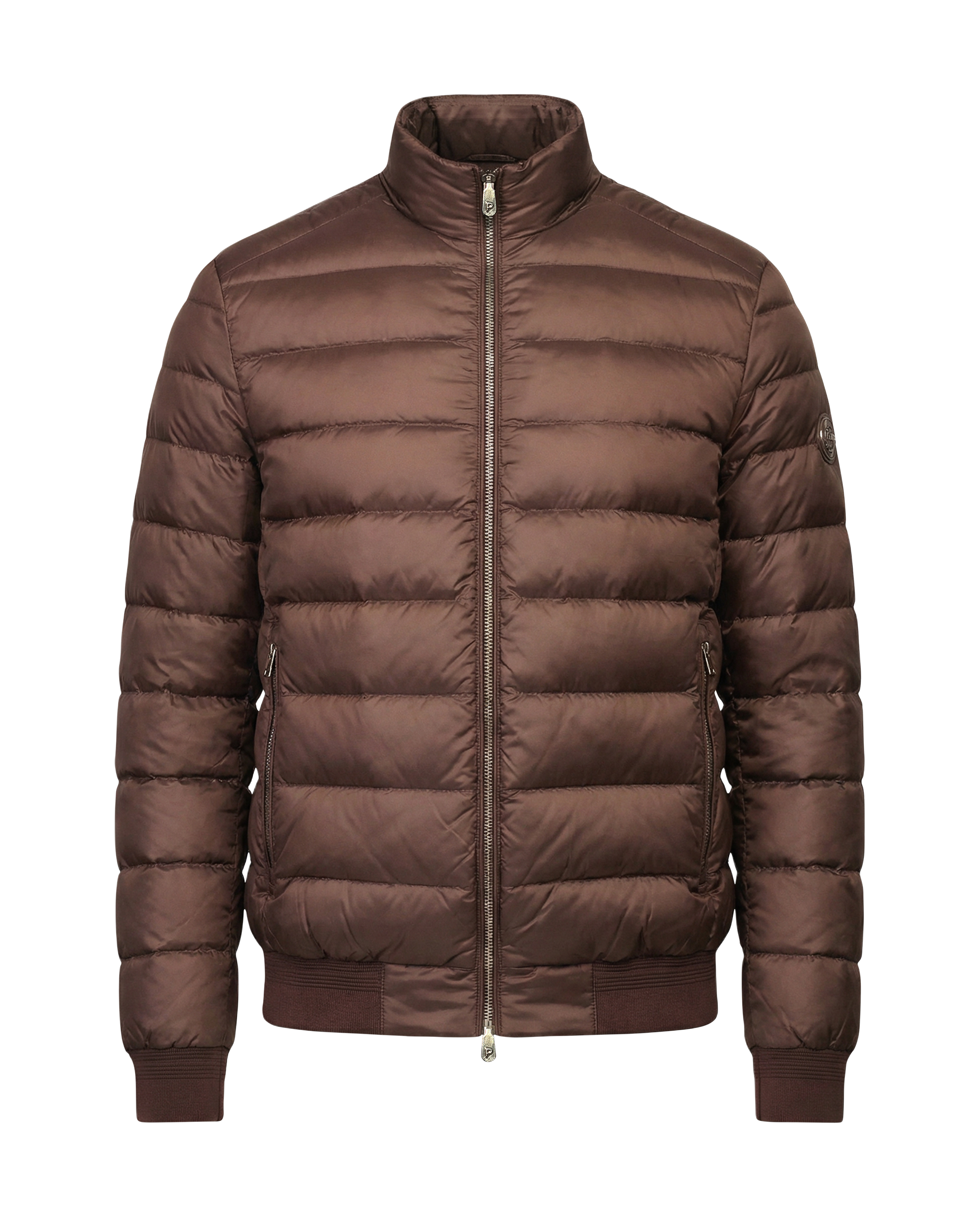 Brown puffer jacket on a white background