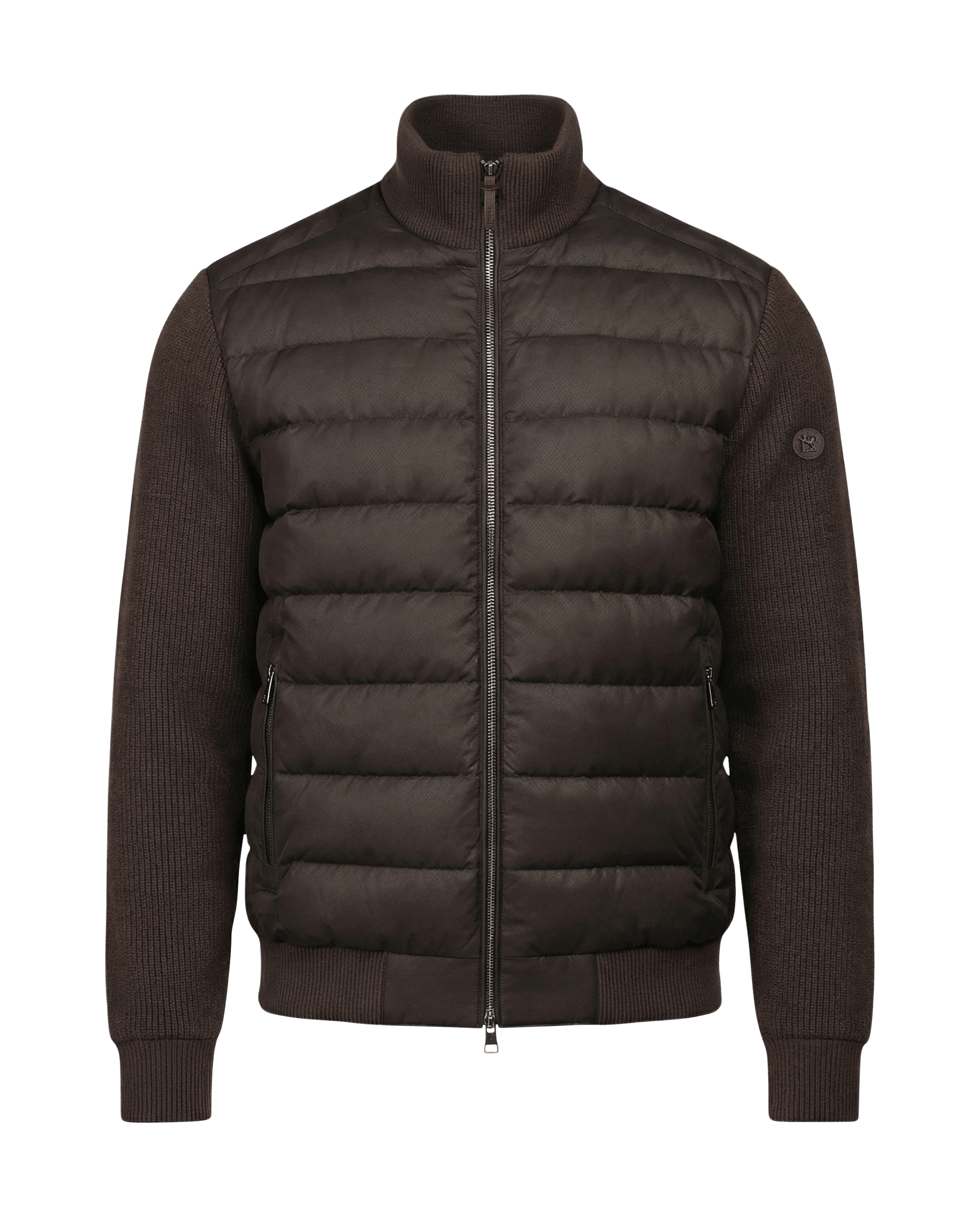 De gebreide donsjas met mouwen in antracietkleur