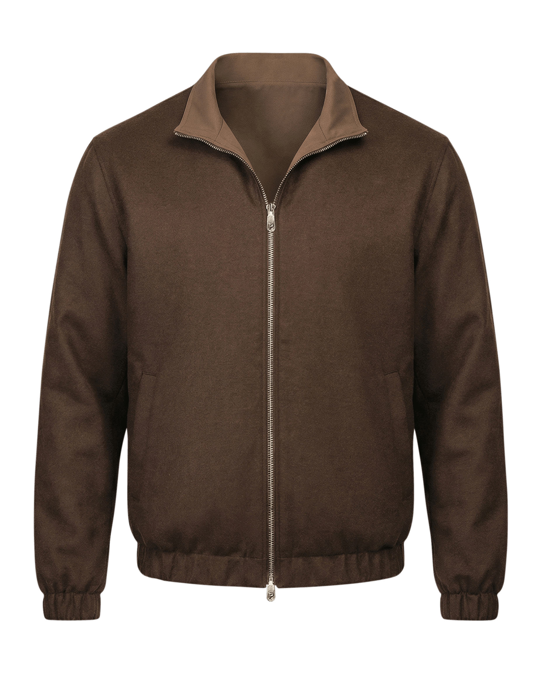 Brown jacket with a zipper on a black background