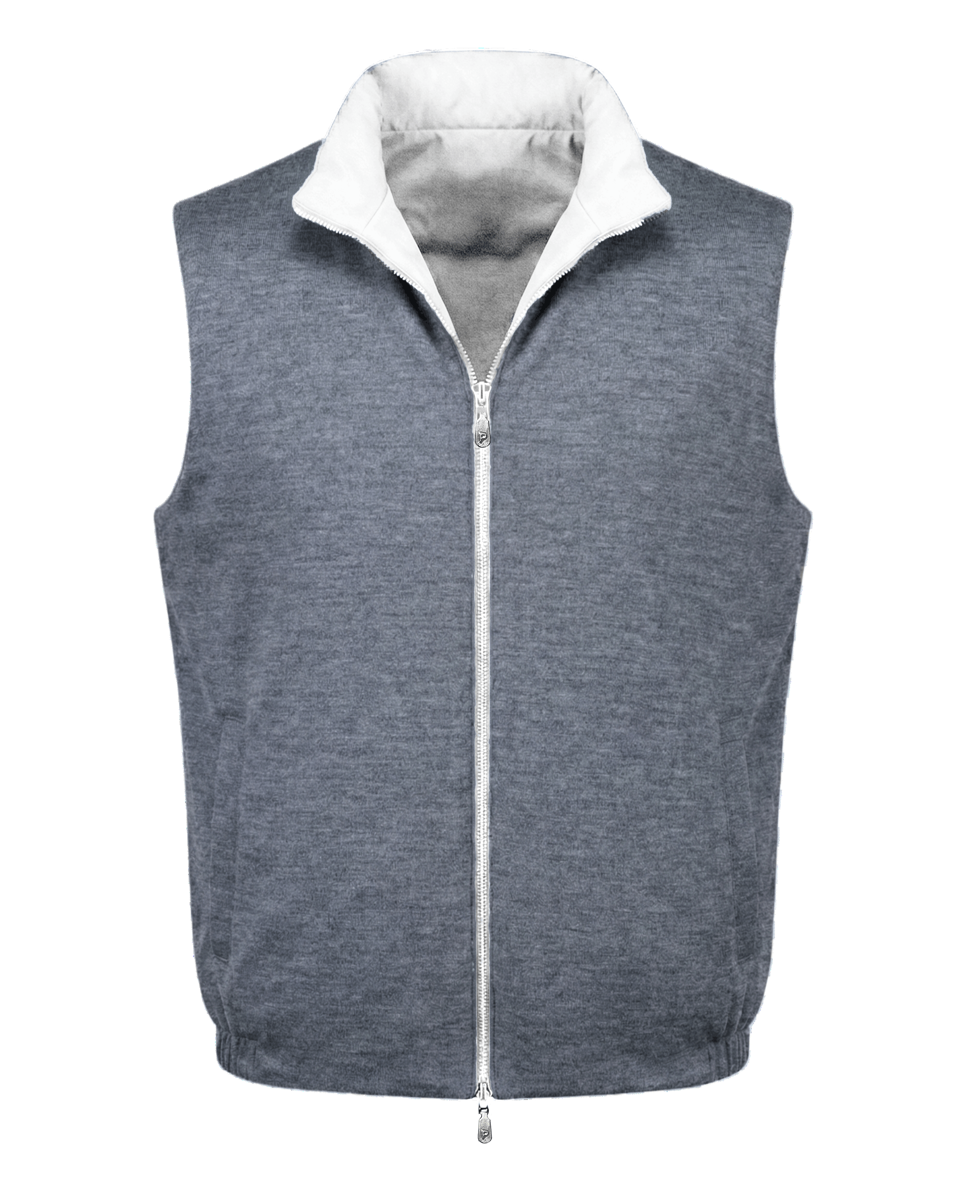 Gray vest with white lining on a black background