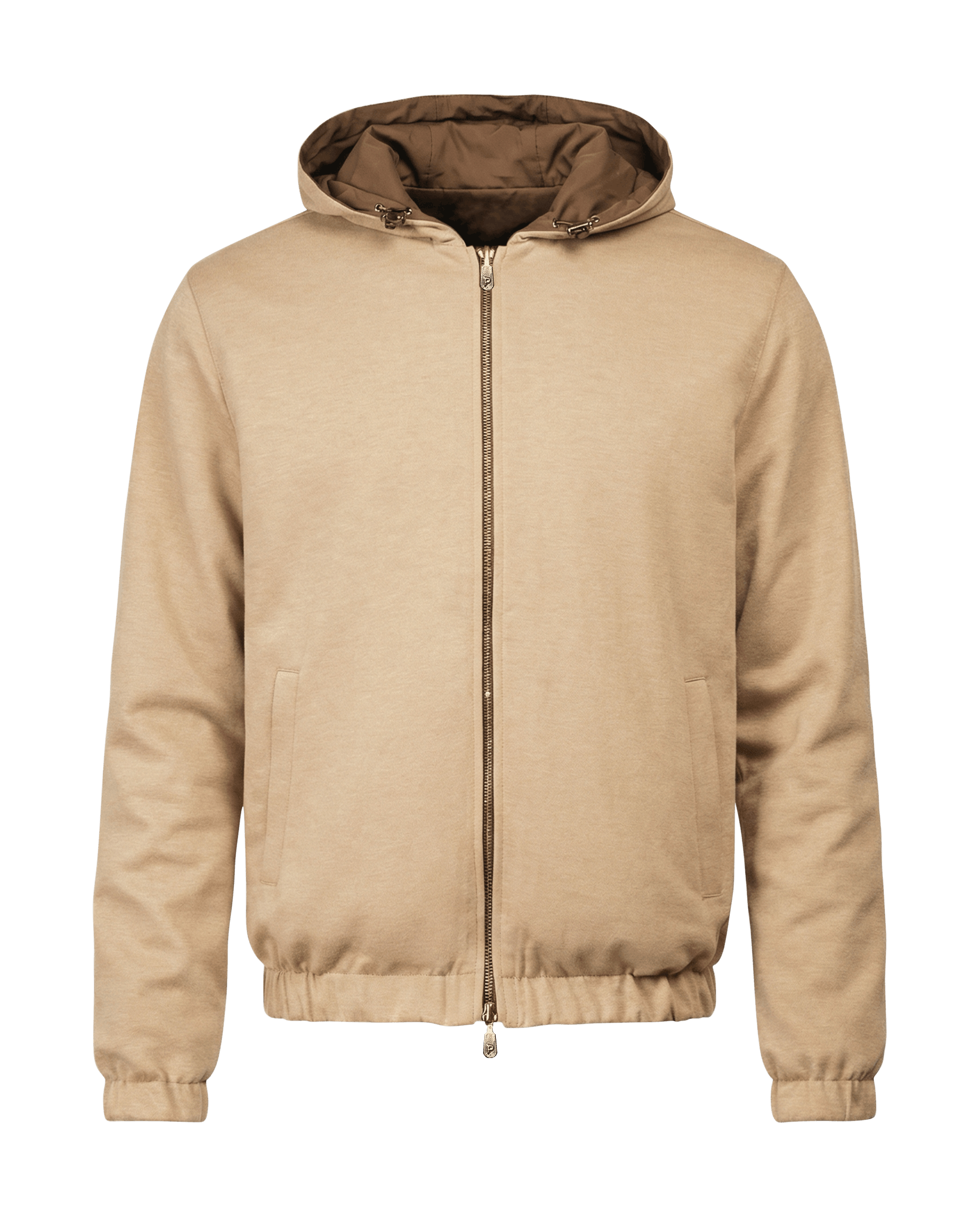 Beige jacket with a hood on a black background