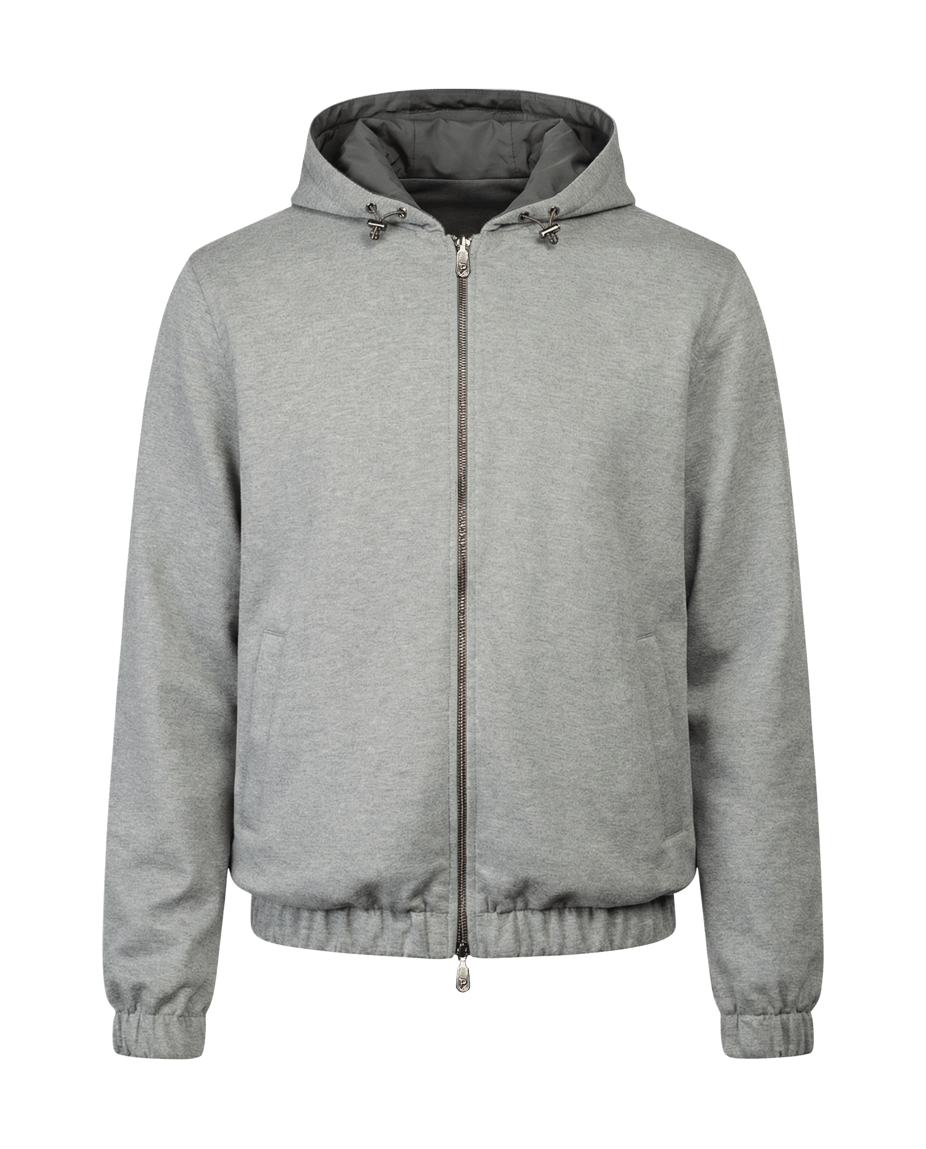 Gray hoodie with a zipper on a black background