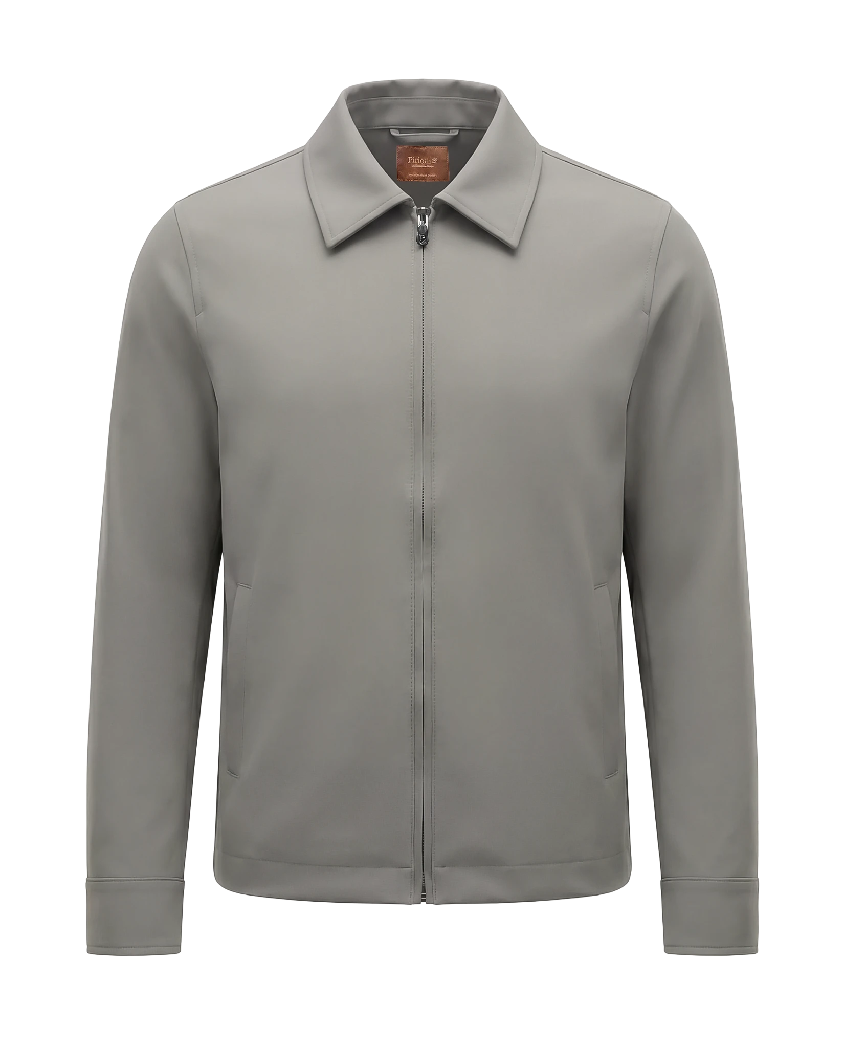Grey tech jacket with sleek design and zip closure, front-facing product view showing overall fit and details.