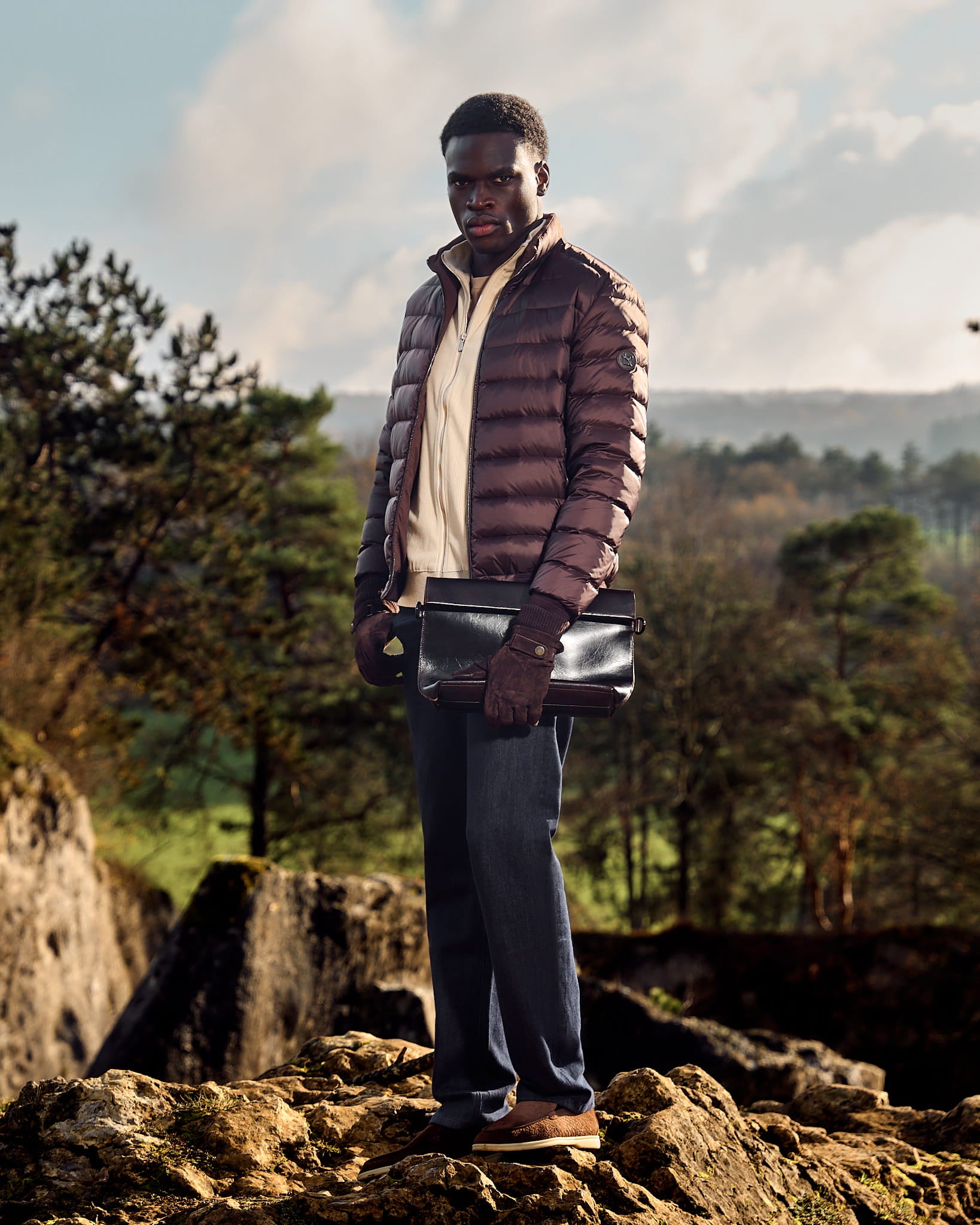 Tweekleurige donsjas, dubbel bruin