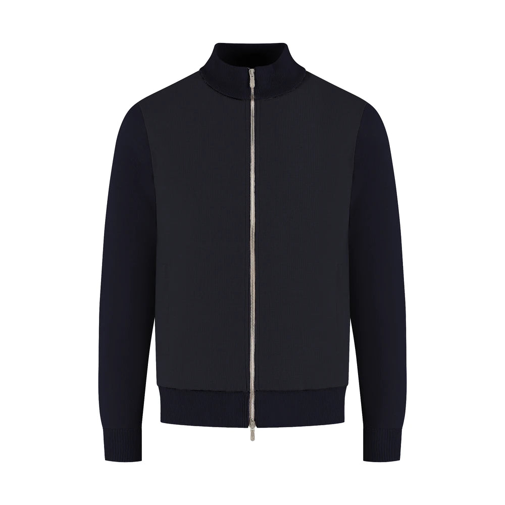 Black jacket with a zipper on a white background