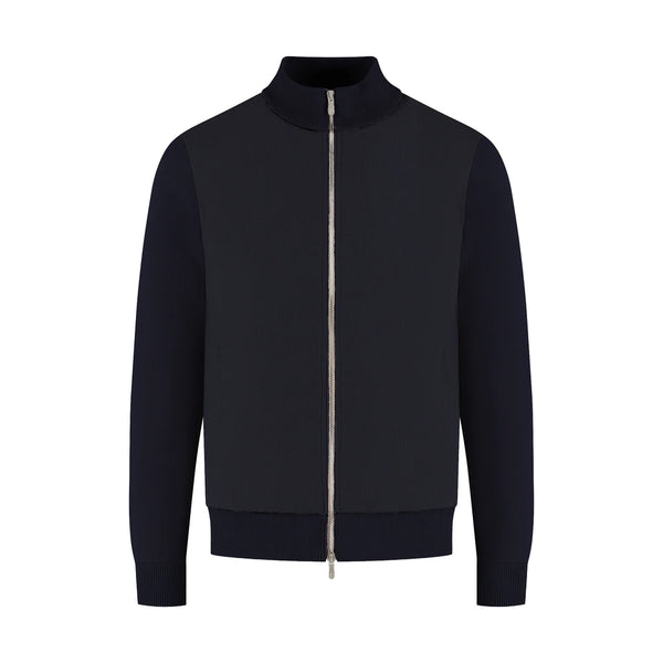 Black jacket with a zipper on a white background