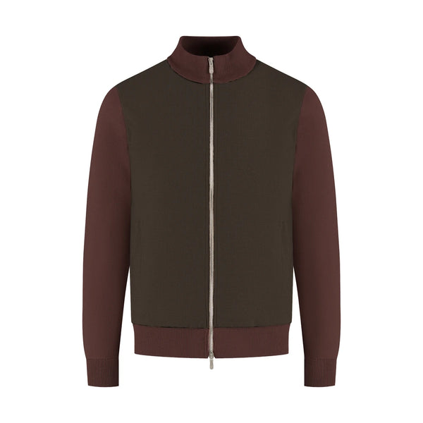 Brown and burgundy jacket on a white background