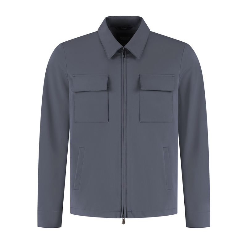 Gray jacket with two front pockets on a white background