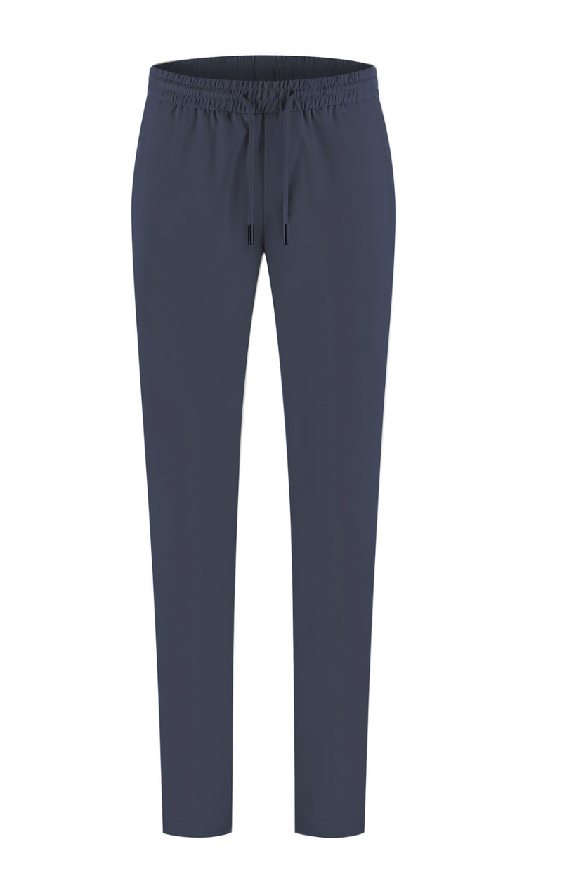 Dark gray pants with a drawstring on a white background