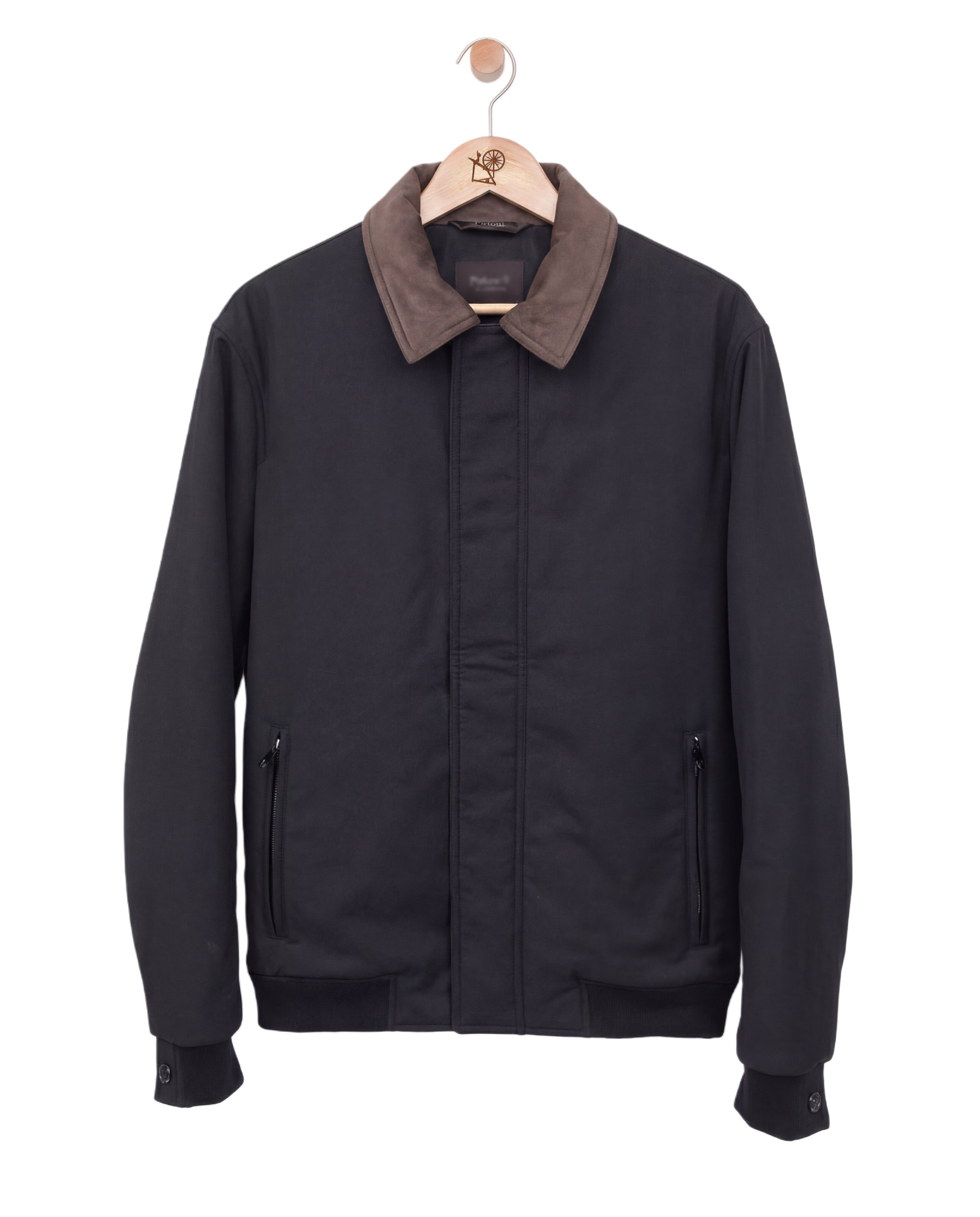 Suede Contrast Padded Jacket Black Brown