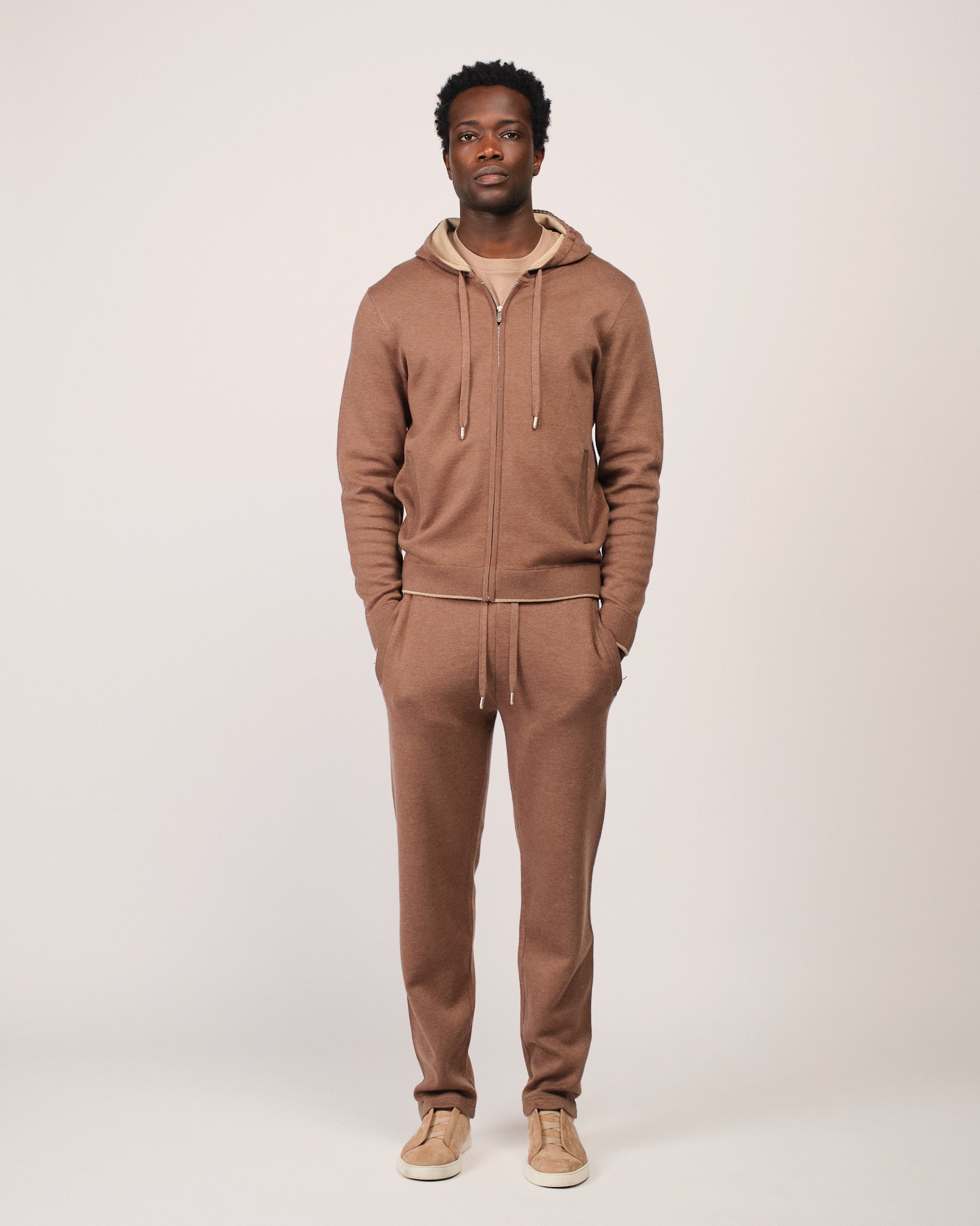 Two Tone Knitwear Tracksuit Brown Beige