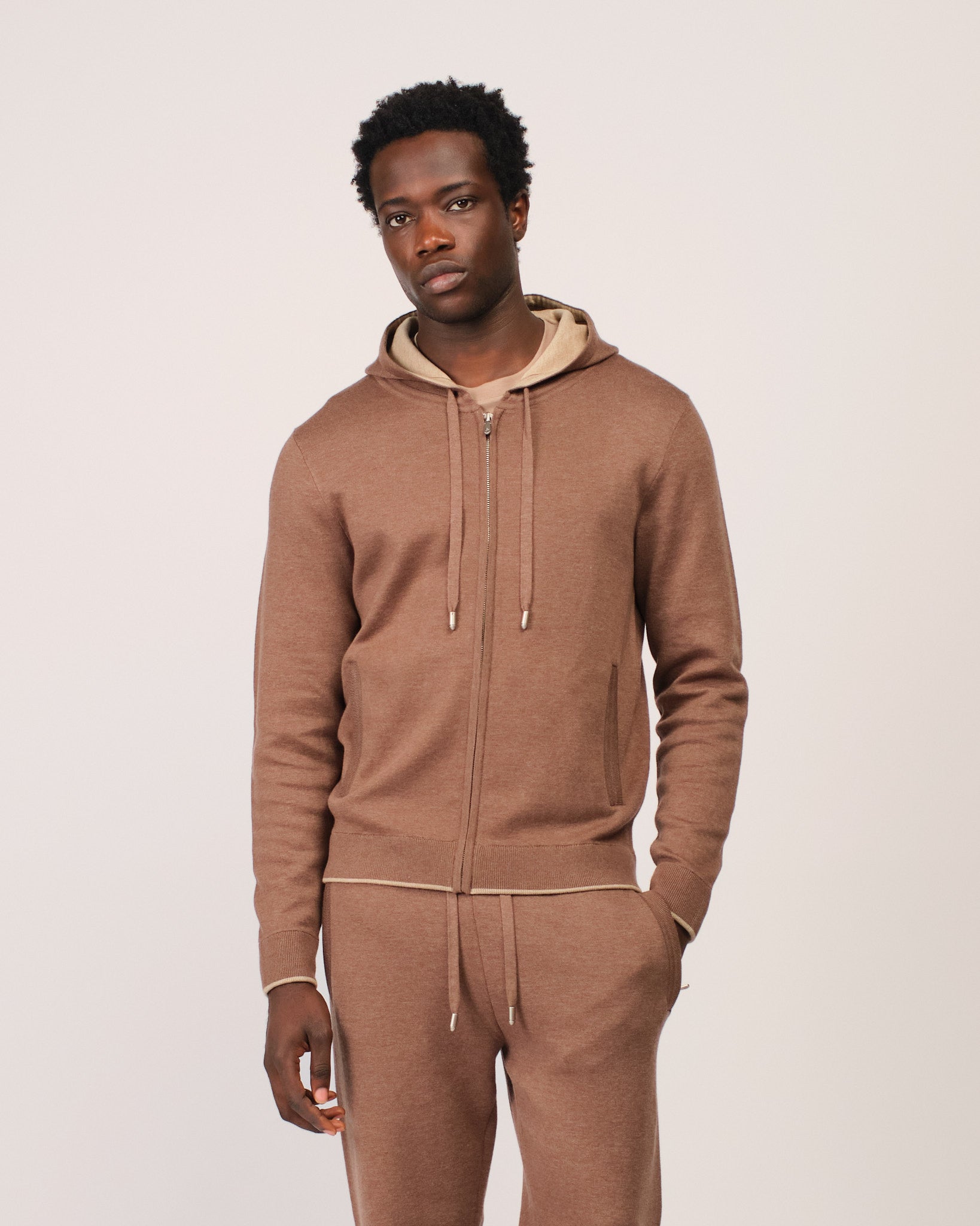 Two Tone Knitwear Tracksuit Brown Beige