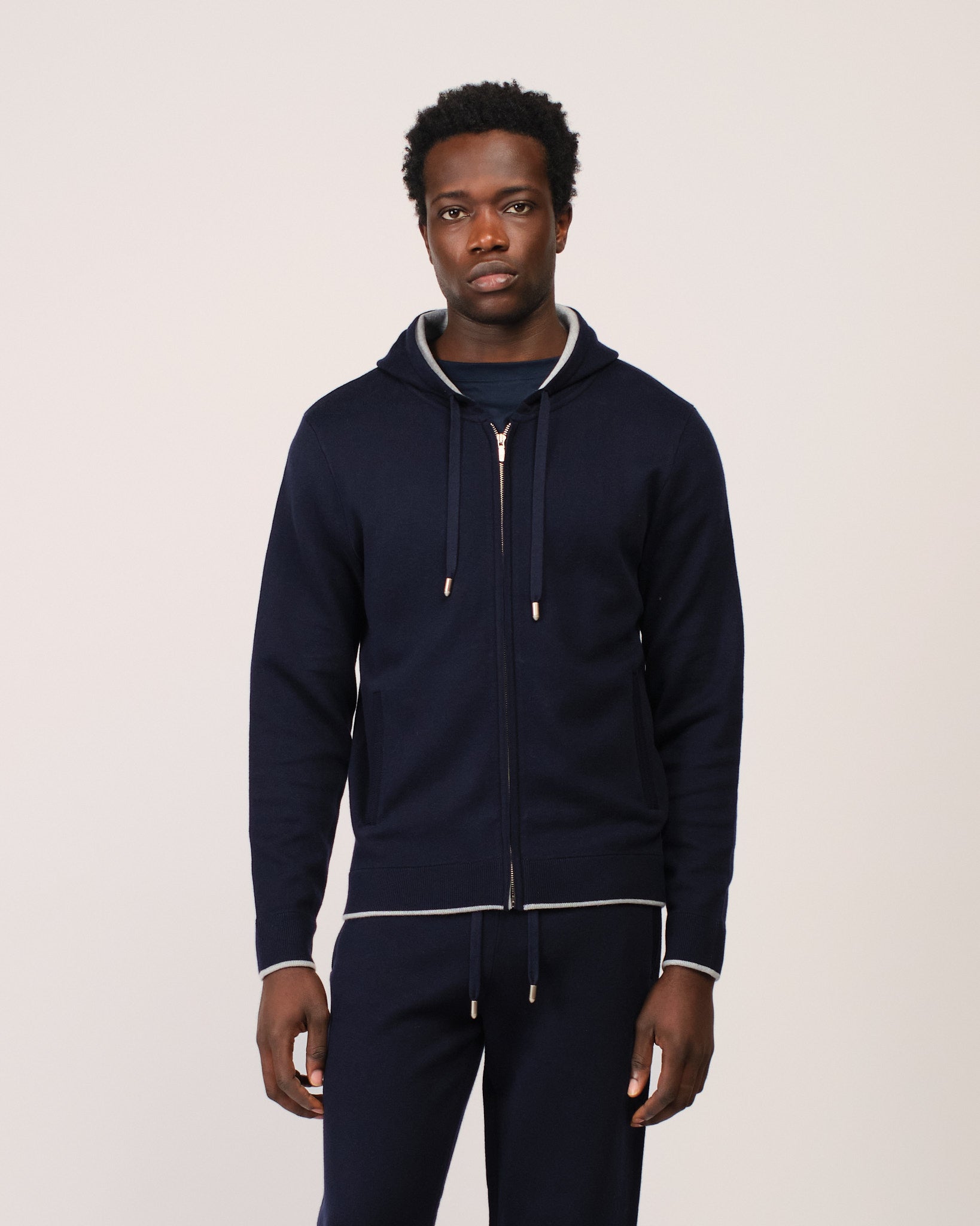 Two Tone Knitwear Tracksuit Navy Grey