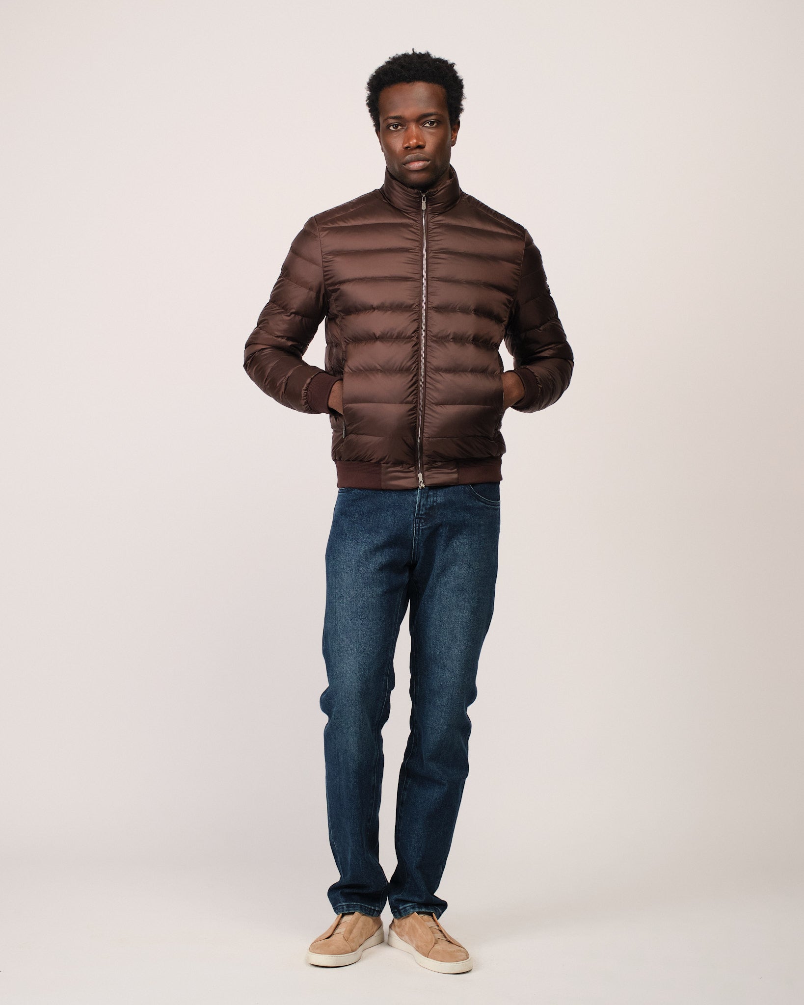 Two Tone Down Jacket Double Brown