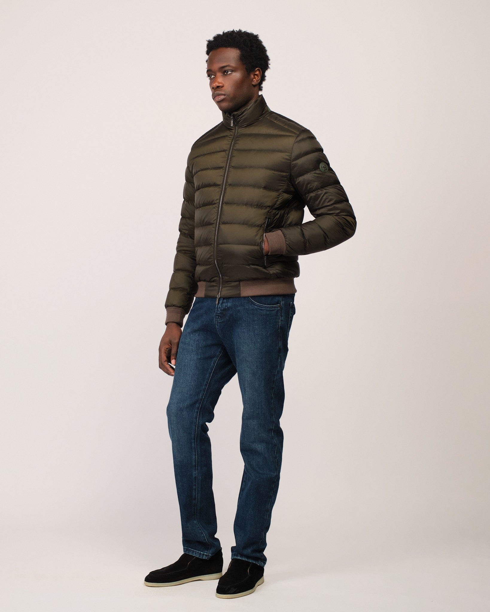 Two Tone Down Jacket Green Brown