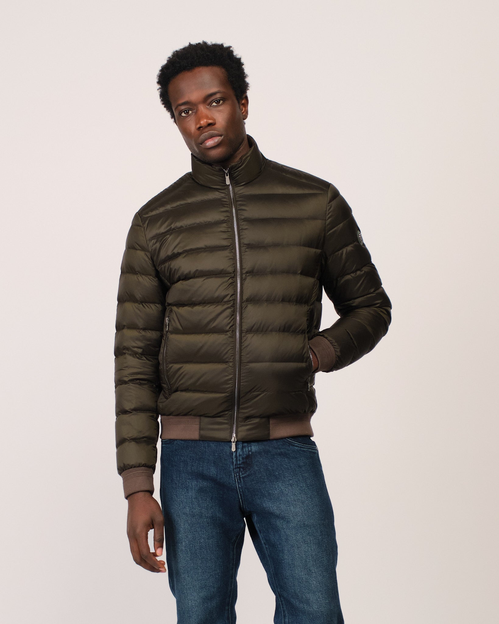 Two Tone Down Jacket Green Brown