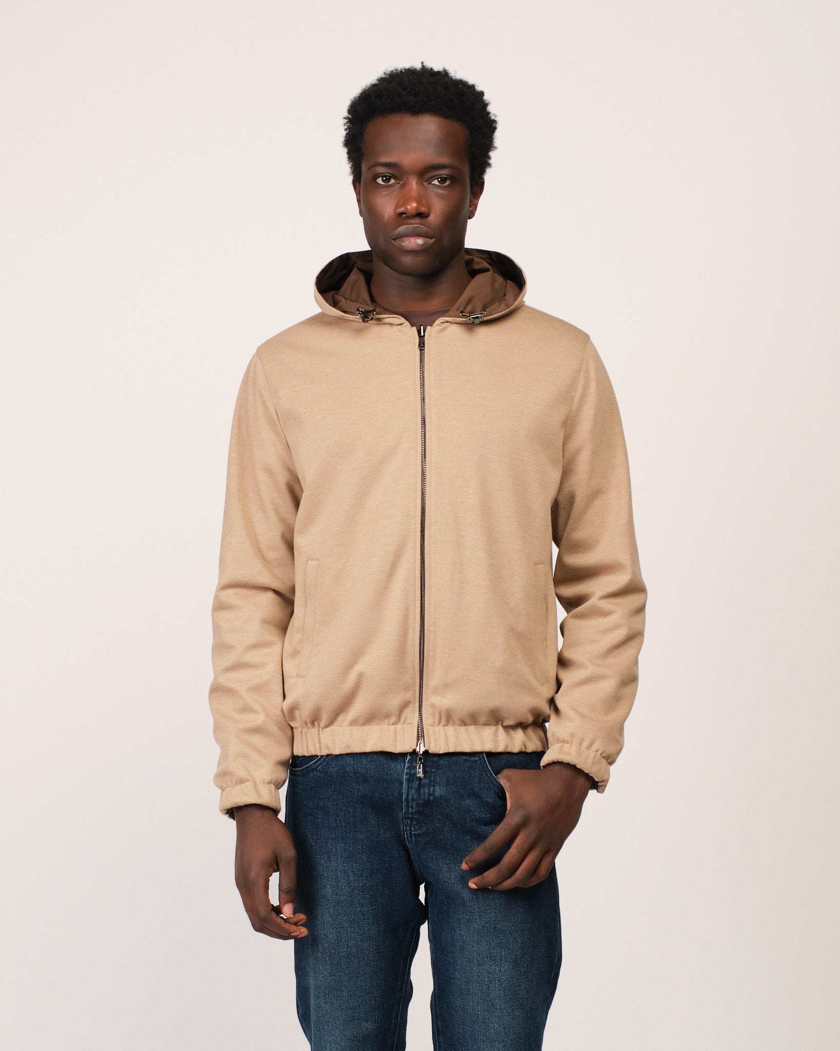 Reversible Hooded Wool City Jacket Beige Brown