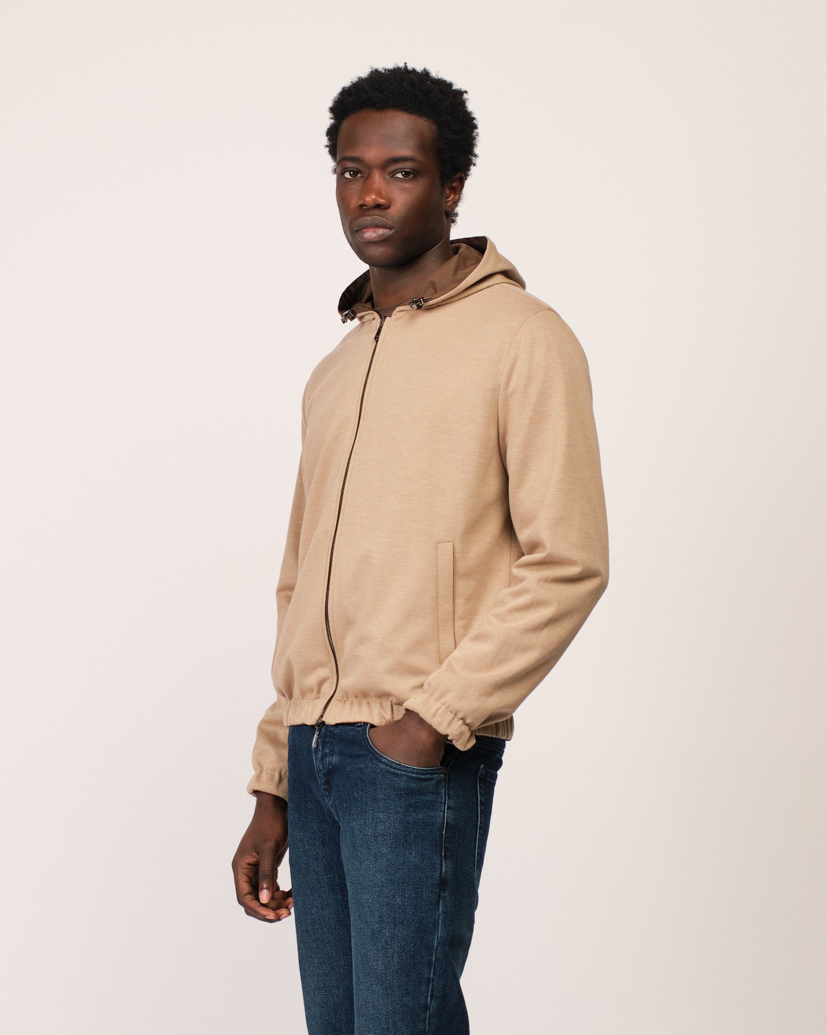Reversible Hooded Wool City Jacket Beige Brown