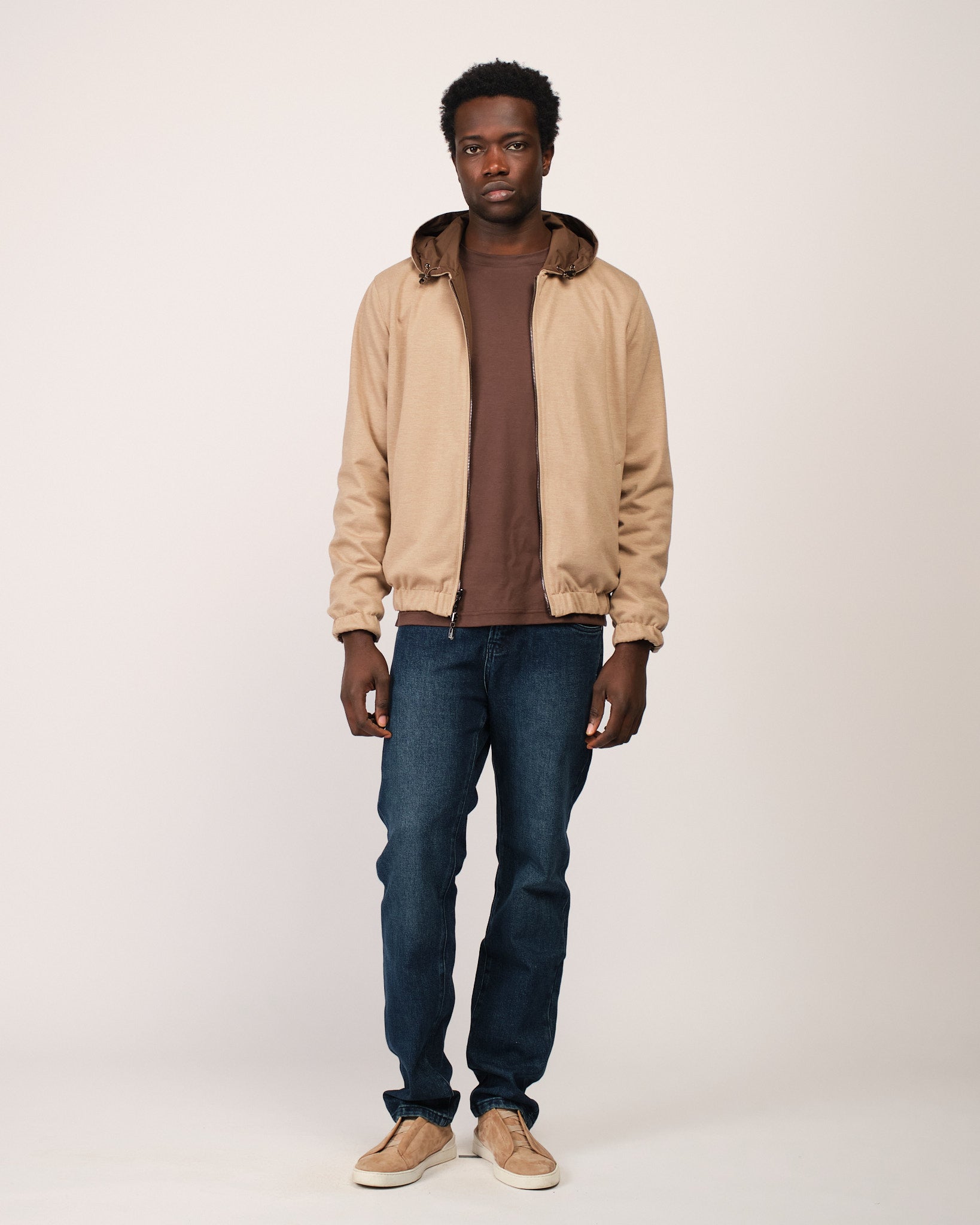 Reversible Hooded Wool City Jacket Beige Brown