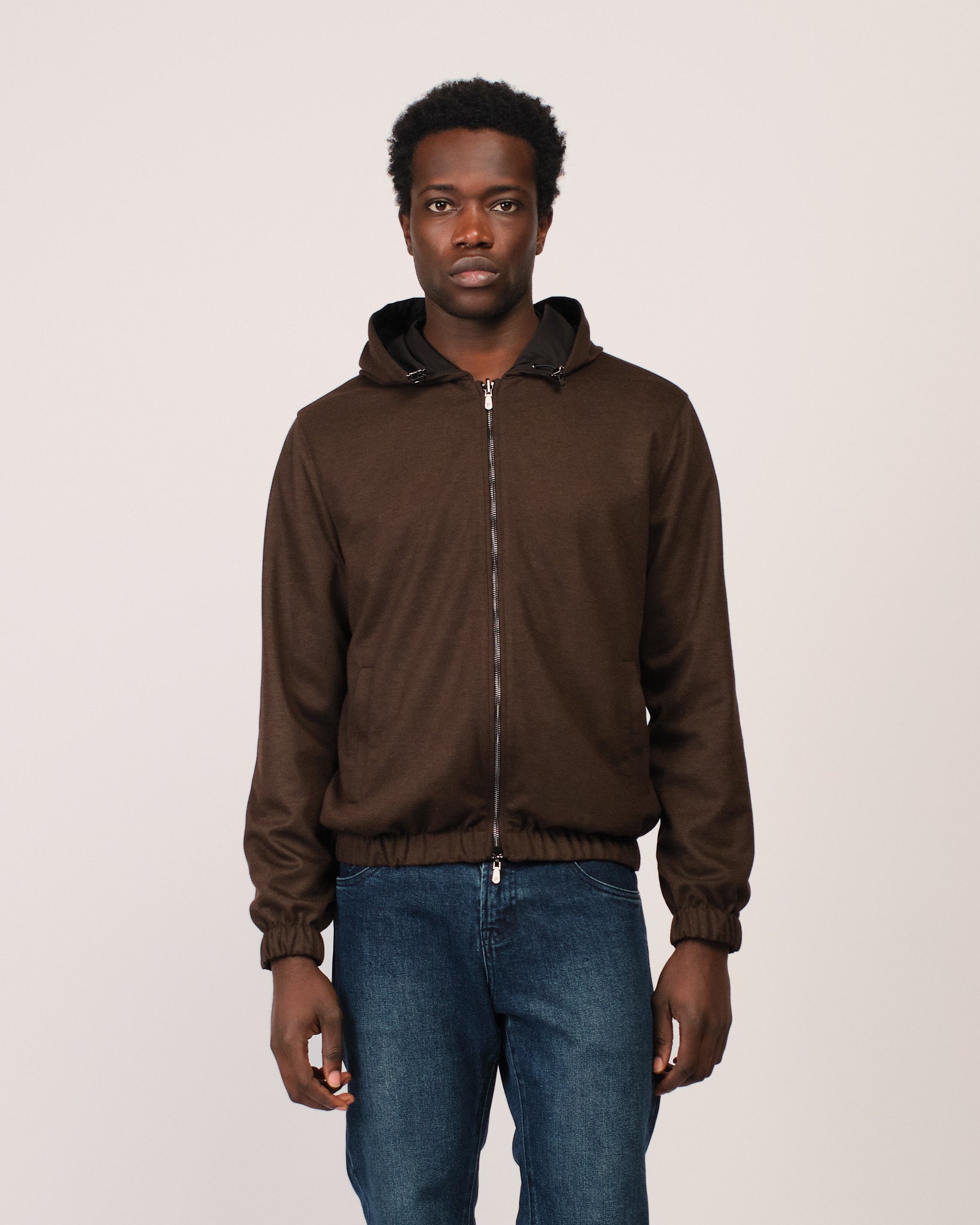 Reversible Hooded Wool City Jacket Brown Black