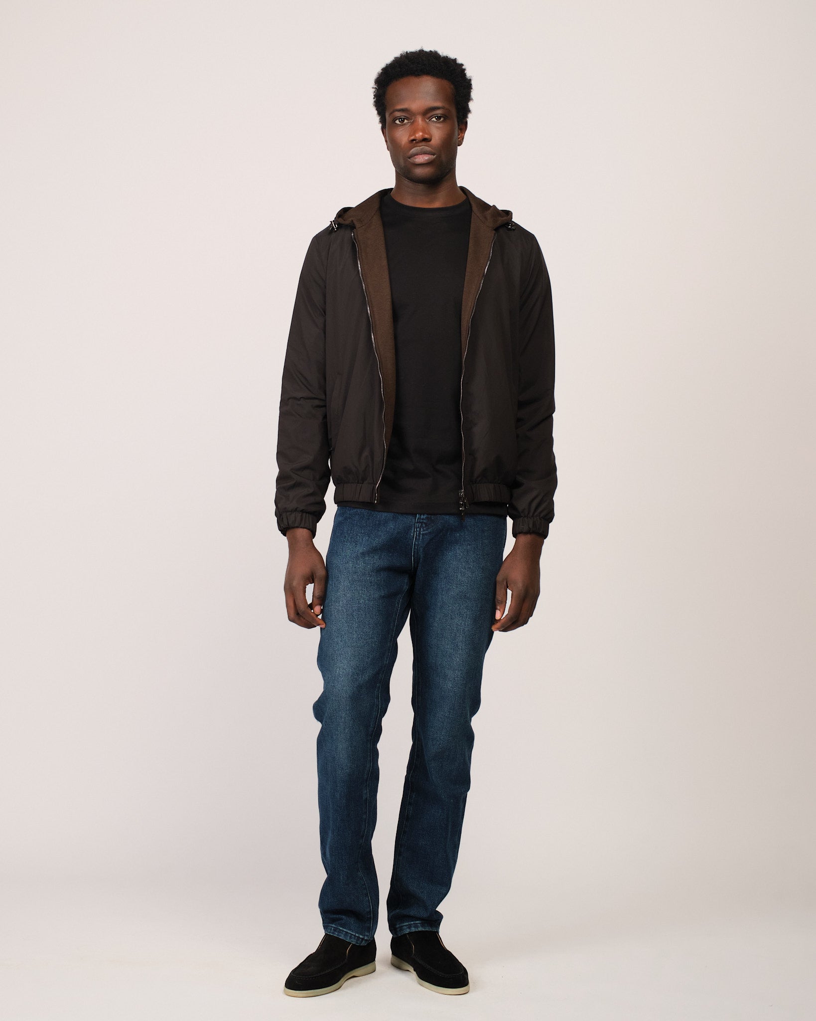 Reversible Hooded Wool City Jacket Brown Black