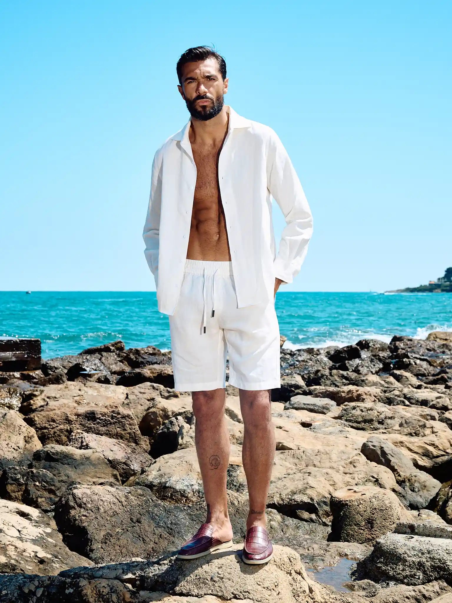 Men's linen button shirt with classic style, breathable lightweight casual summer wear
