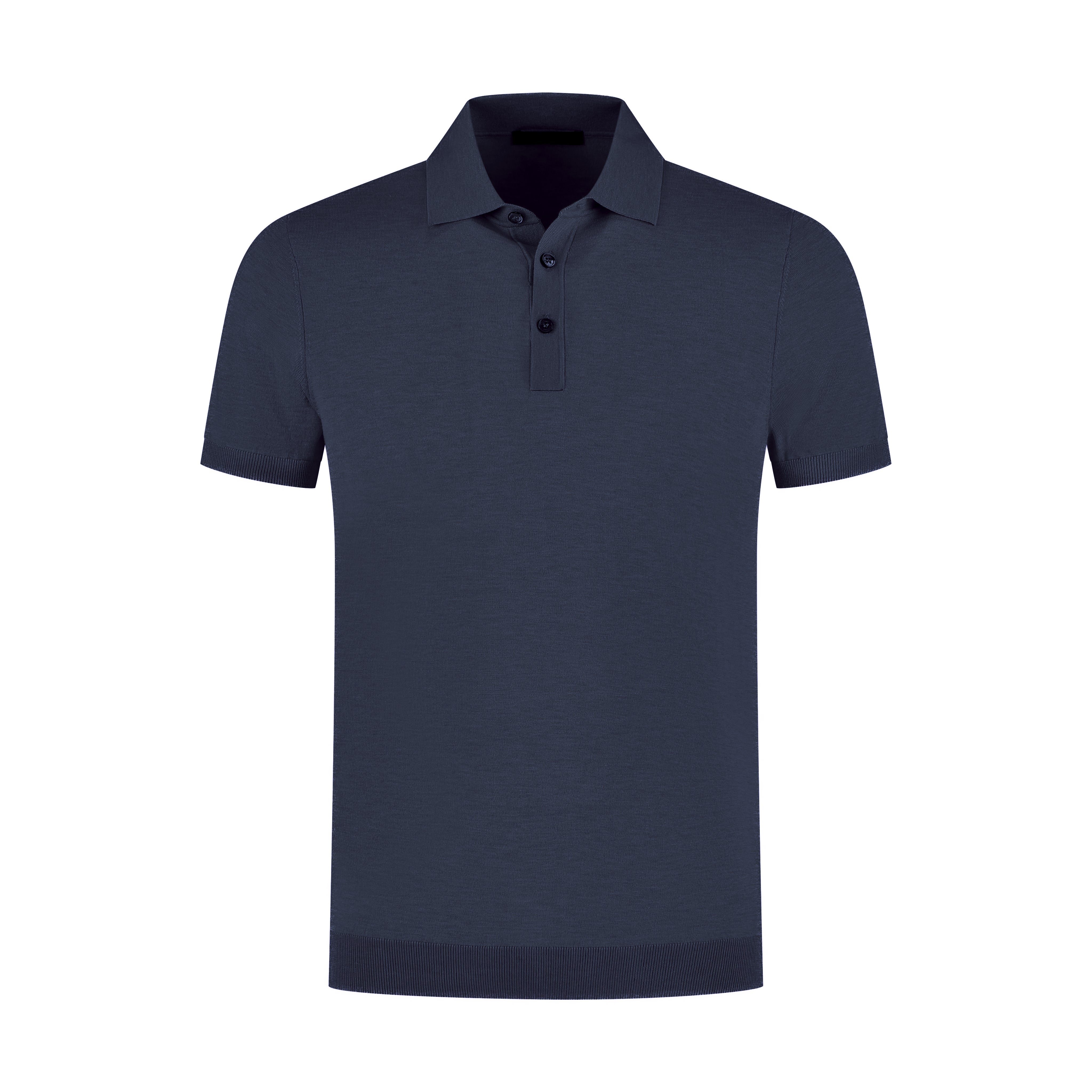 Navy blue polo shirt on a white background
