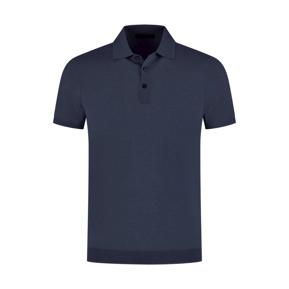 Navy blue polo shirt on a white background