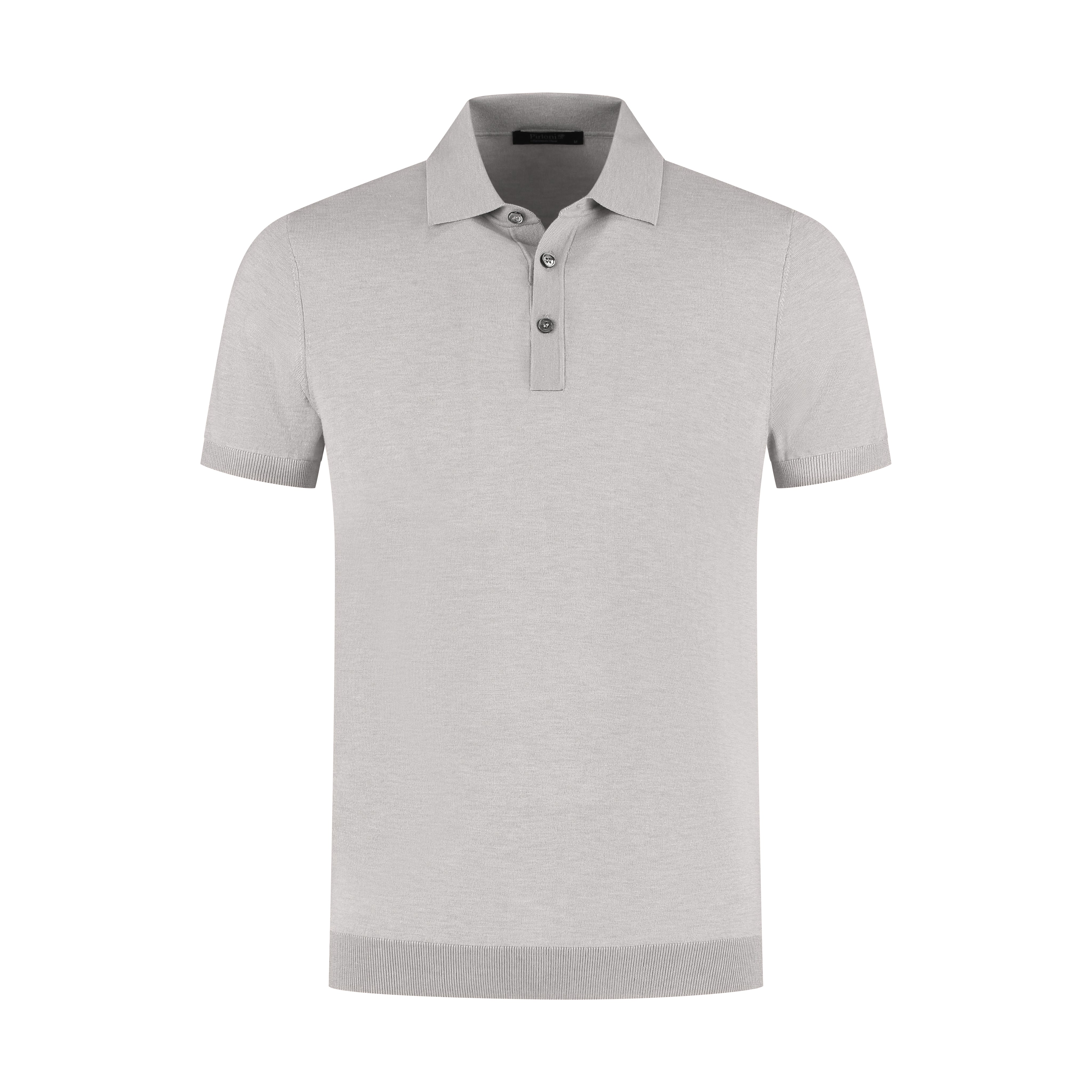 Gray short-sleeve polo shirt on a white background